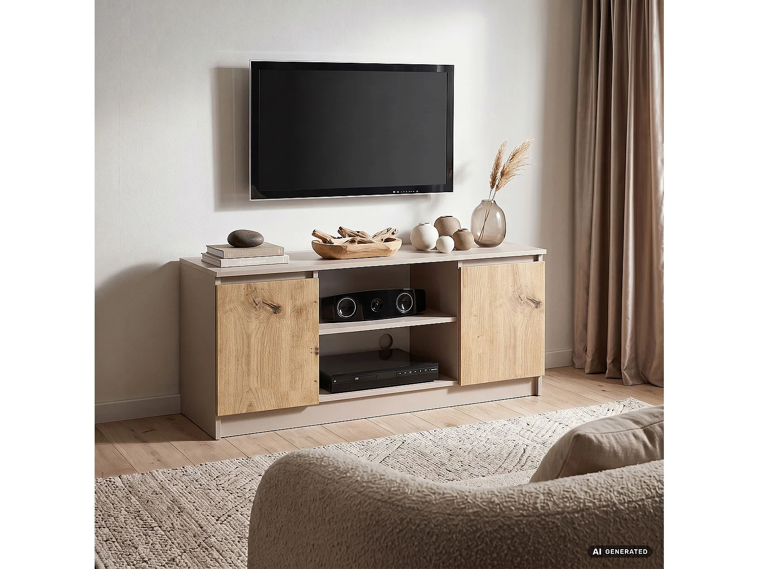 Szafka RTV Kaszmir Dąb Artisan 120 cm 2 drzwi 2 półki 120x40x55 cm