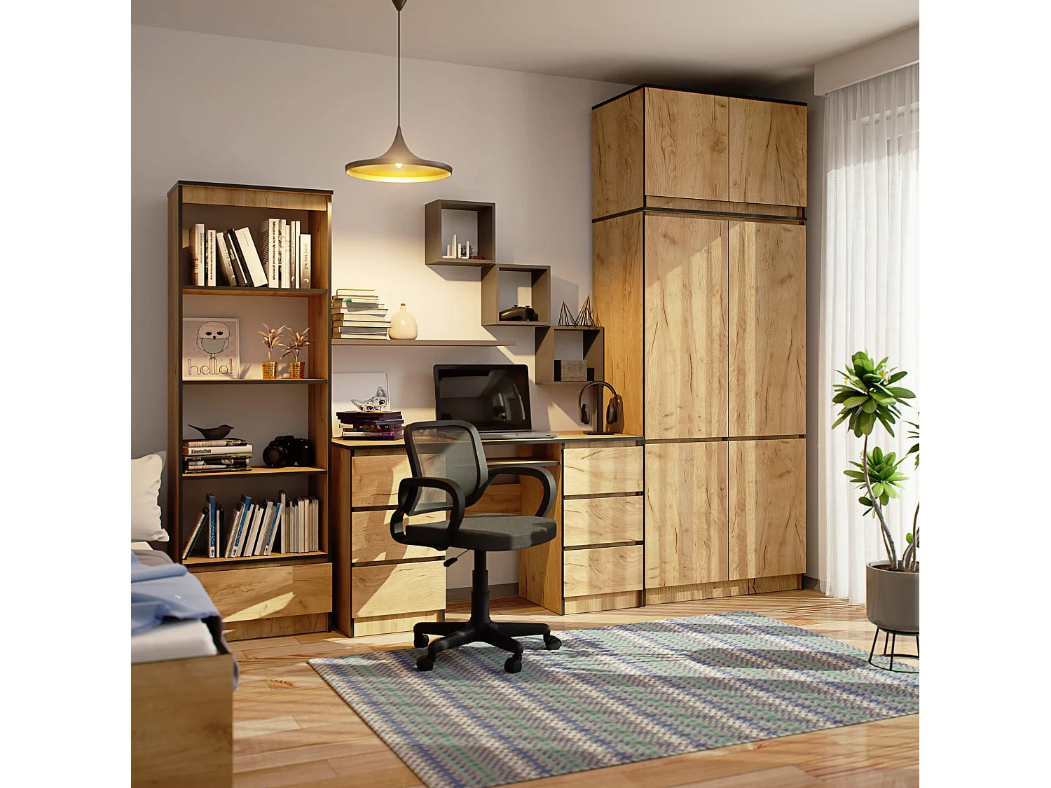 Kledingkast S90 met Opzetkast / Craft Eiken / 90 cm / 6 Deuren / 90 x 51 x 235 cm