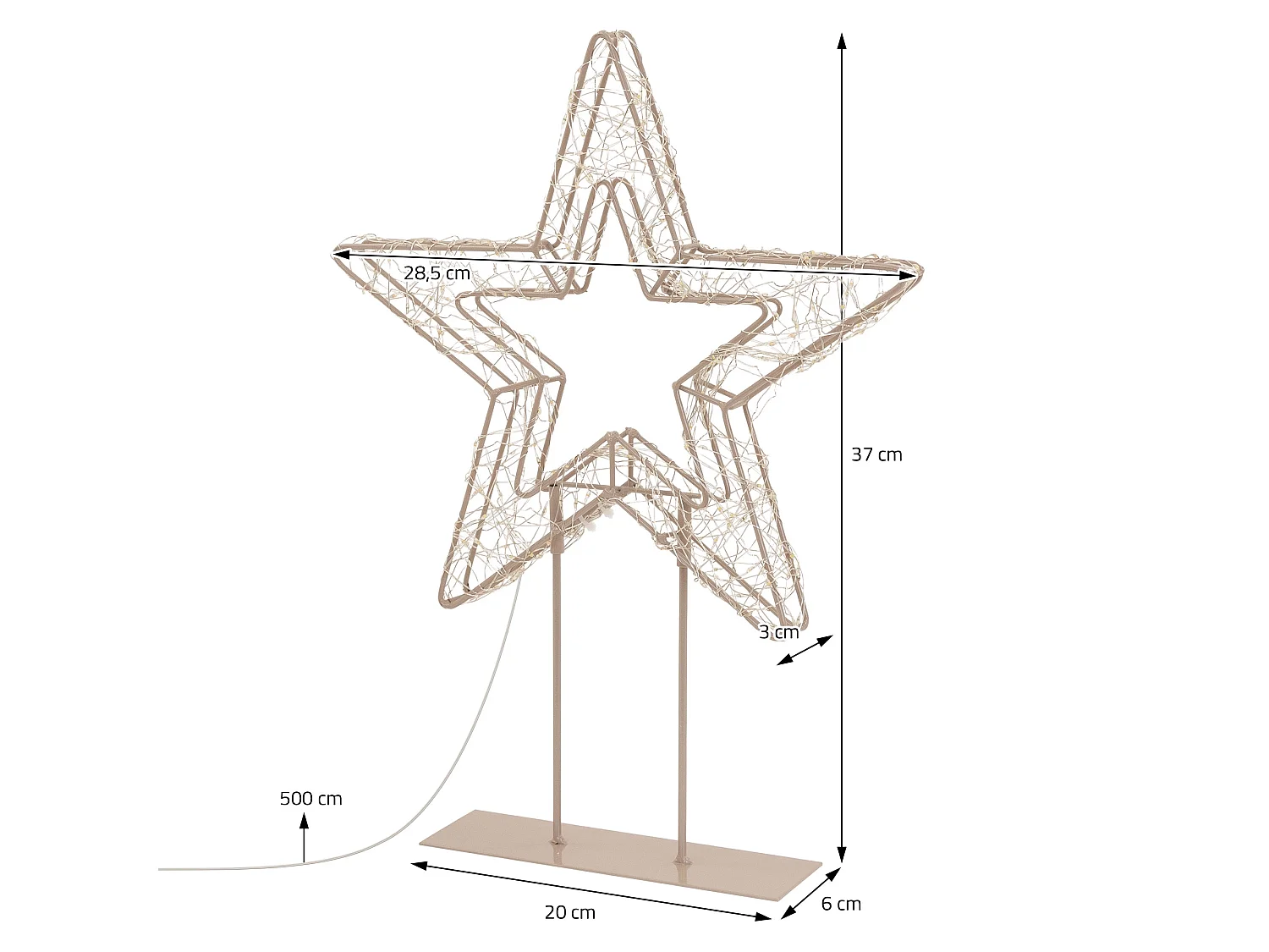 Décoration de Noël, étoile lumineuse sur pied 37 cm, 200 LED lumière blanc chaud, silhouette décorative à poser, intérieur et extérieur, minuterie