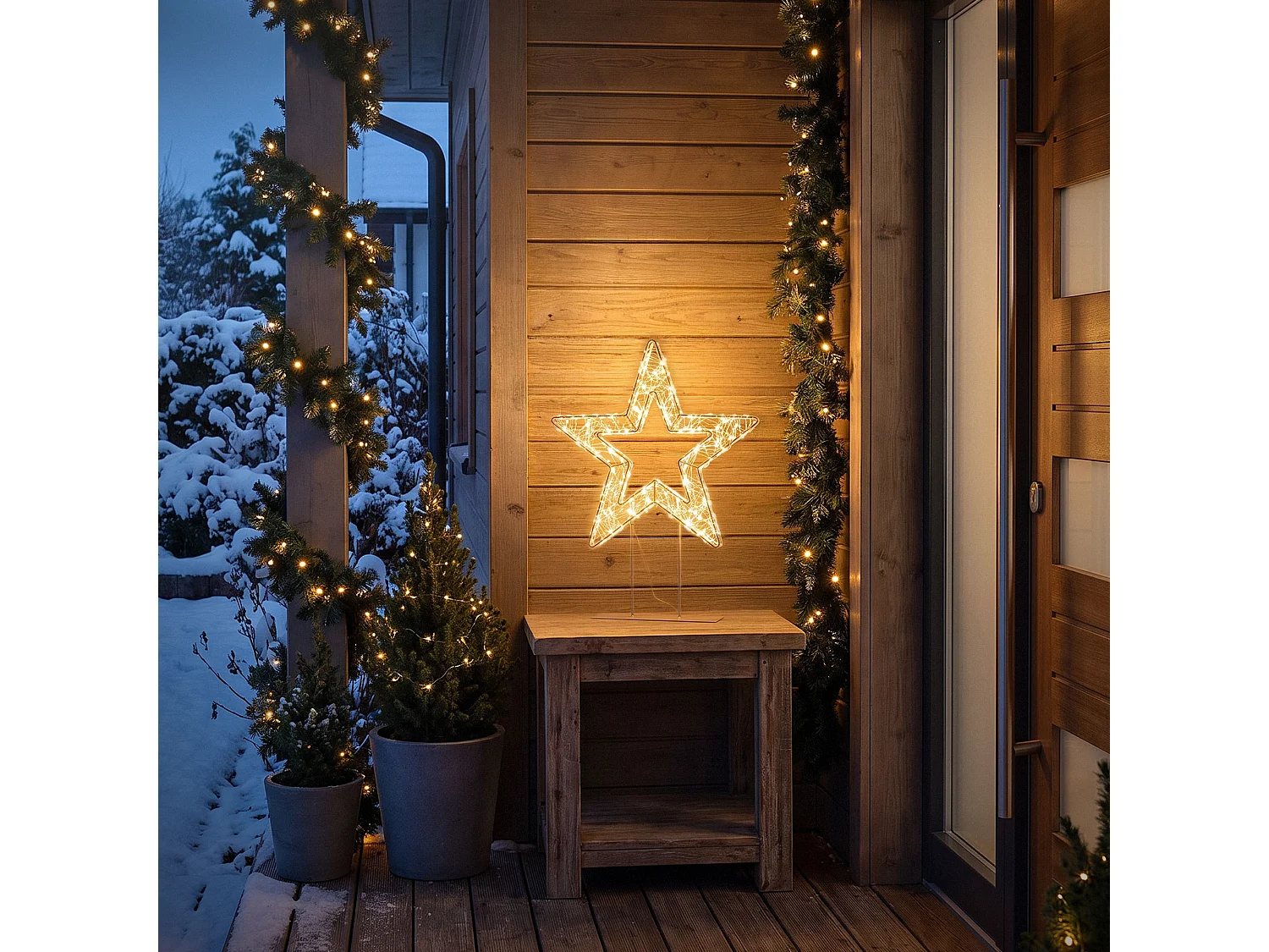 Décoration de Noël, étoile lumineuse sur pied 37 cm, 200 LED lumière blanc chaud, silhouette décorative à poser, intérieur et extérieur, minuterie