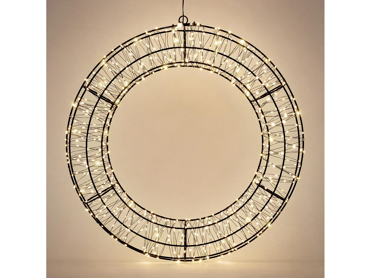 Couronne lumineuse de Noël LED Ø 58 cm décoration suspendue, anneau lumineux en métal, 840 LED blanc chaud, minuterie, íntérieur et extérieur, IP44