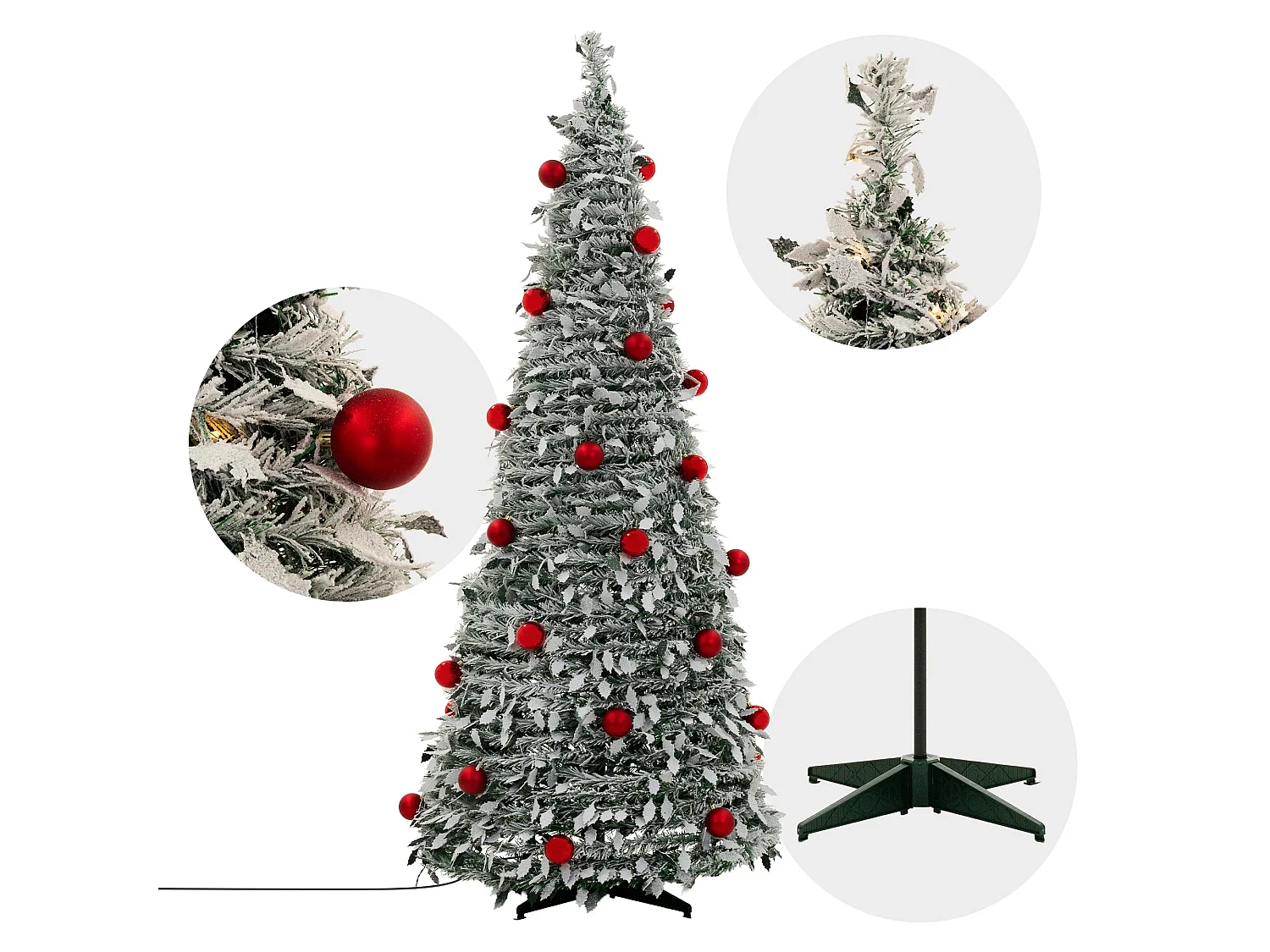 ECD Germany Albero di Natale Pop Up Artificiale 180 cm con Decorazioni a Luci 150LED Bianco Caldo e Ghirlanda Luminosa Incorporata Decorazione Interni