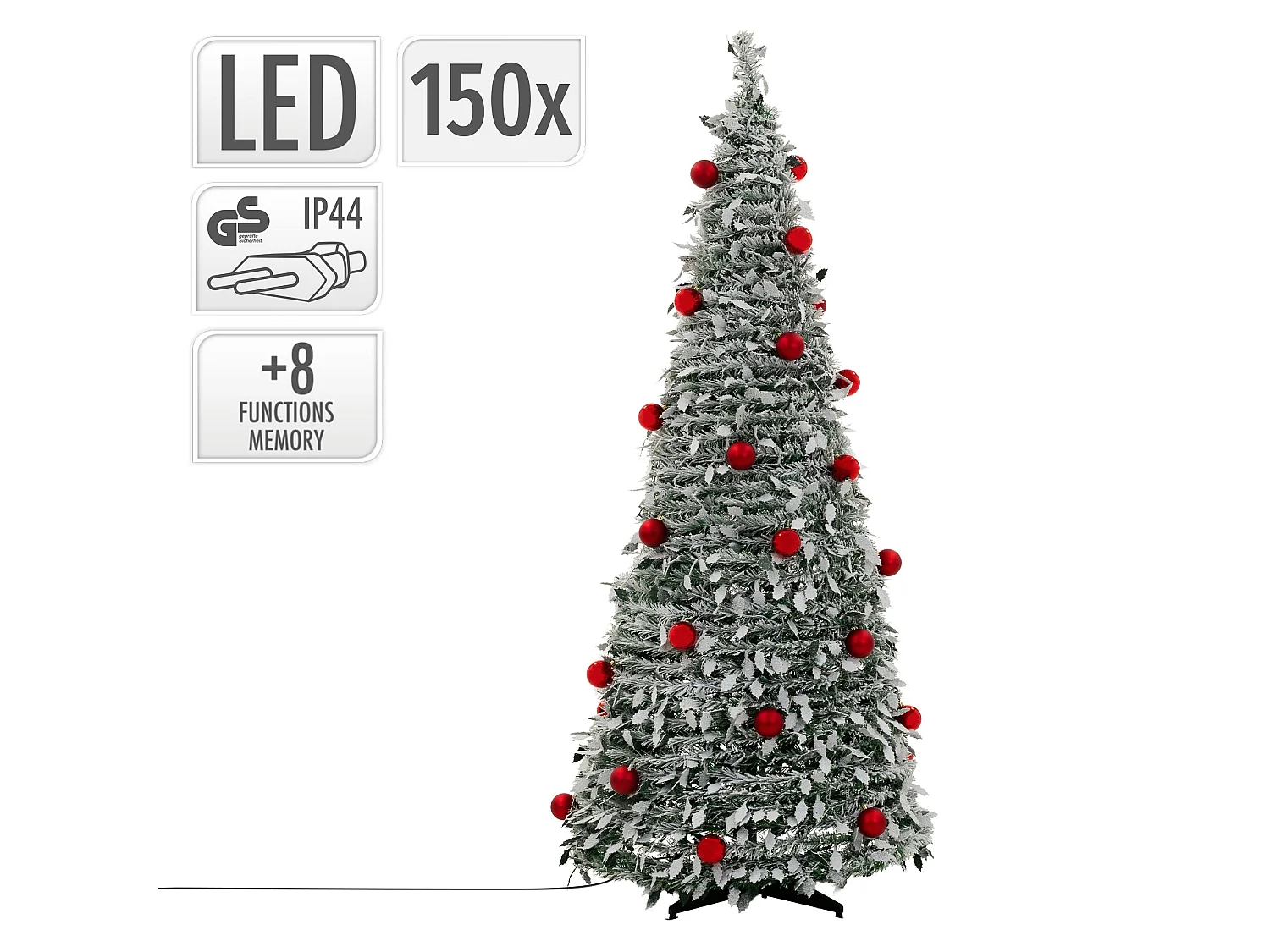 ECD Germany Albero di Natale Pop Up Artificiale 180 cm con Decorazioni a Luci 150LED Bianco Caldo e Ghirlanda Luminosa Incorporata Decorazione Interni