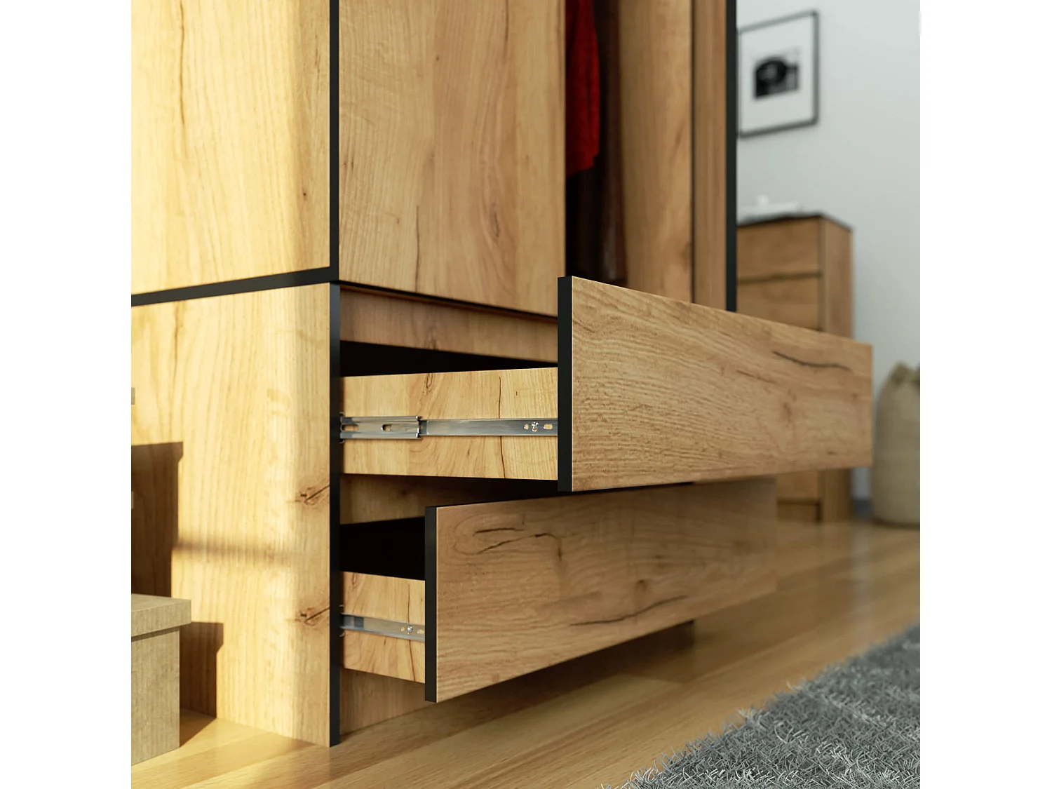 Kledingkast S90 met Opzetkast / Craft Eiken / 90 cm / 2 Deuren / 2 Laden / 90 x 51 x 234 cm