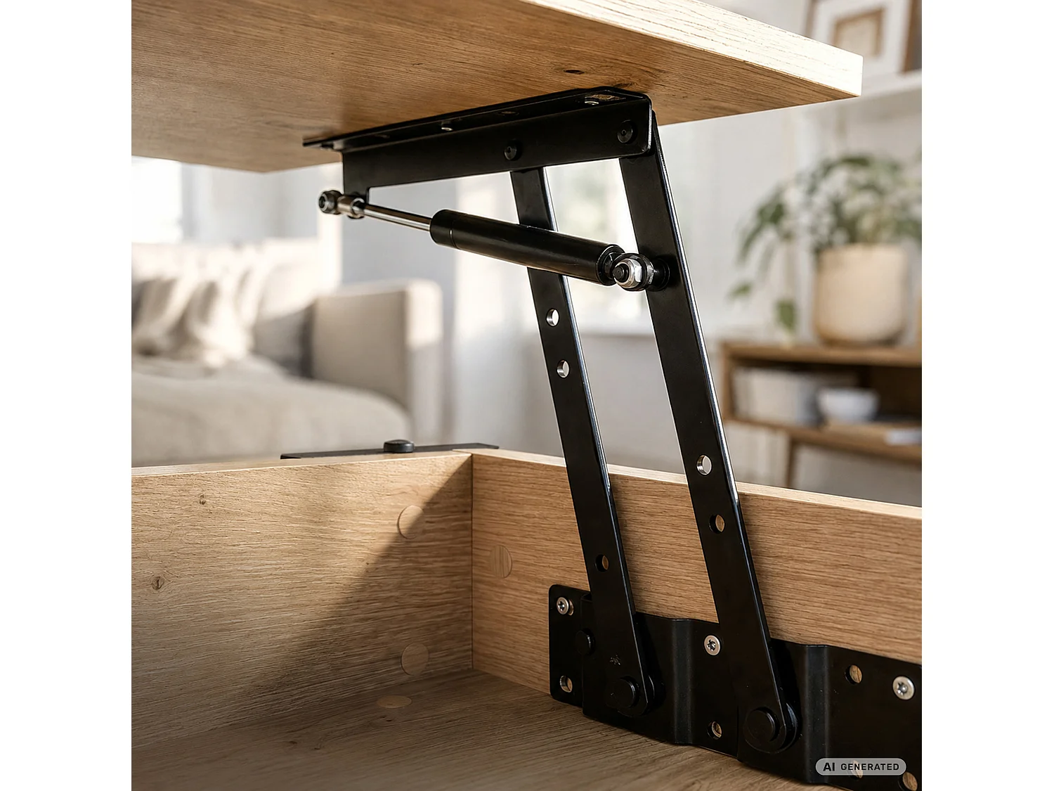 Salontafel DENVER / Artisan Eiken / 92 cm / Liftbaar Tafelblad / Opbergvak / Zwarte Poten / 92 x 52 x 45 cm