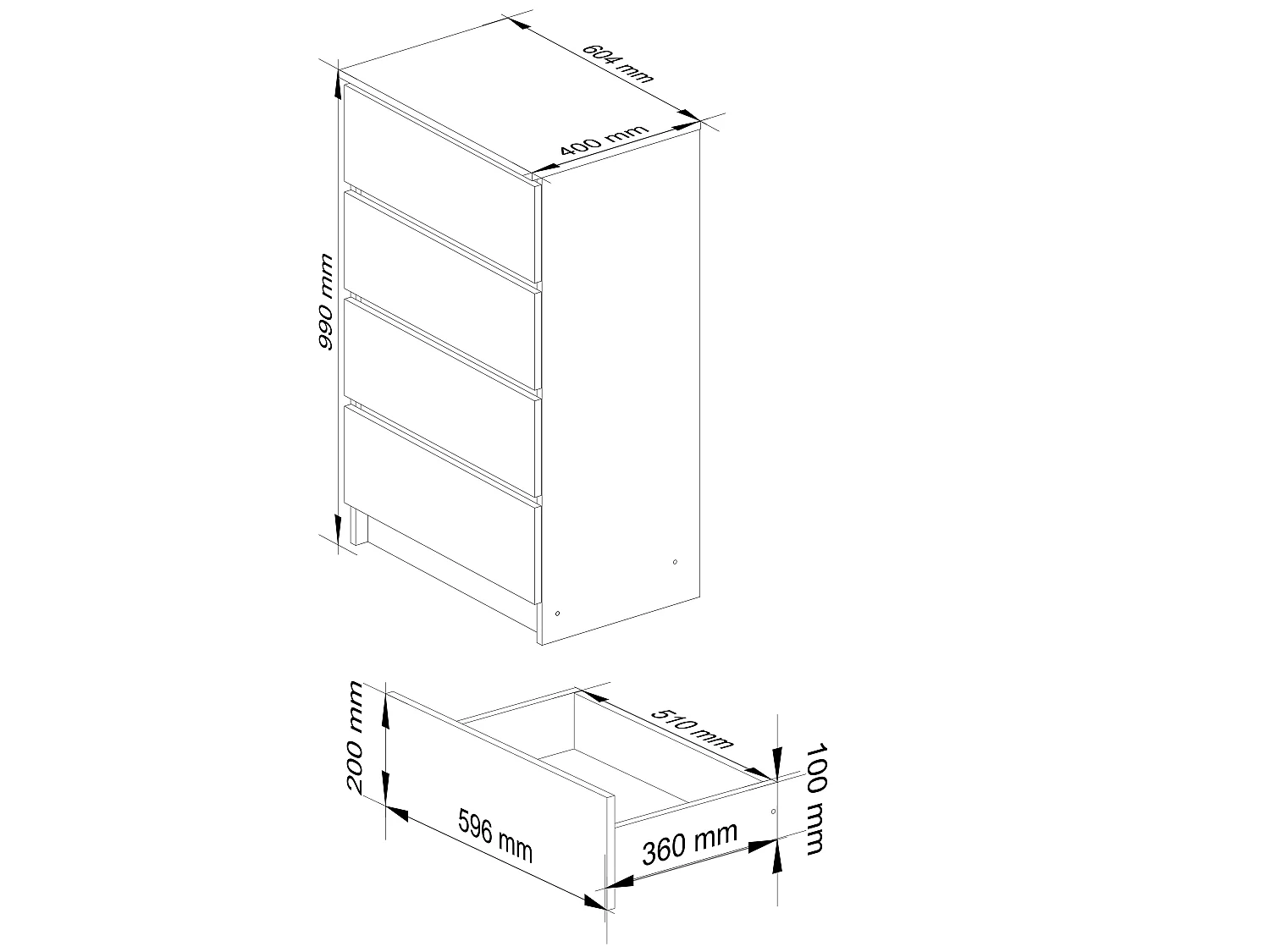 Commode K60 Cachemire 60 cm 4 tiroirs 60x40x99 cm