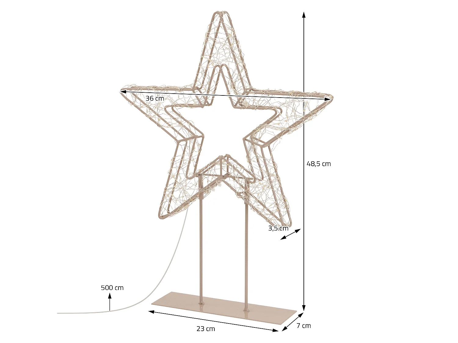 Décoration de Noël, étoile lumineuse sur pied 48,5 cm, 300 LED lumière blanc chaud, silhouette décorative à poser, intérieur et extérieur, minuterie