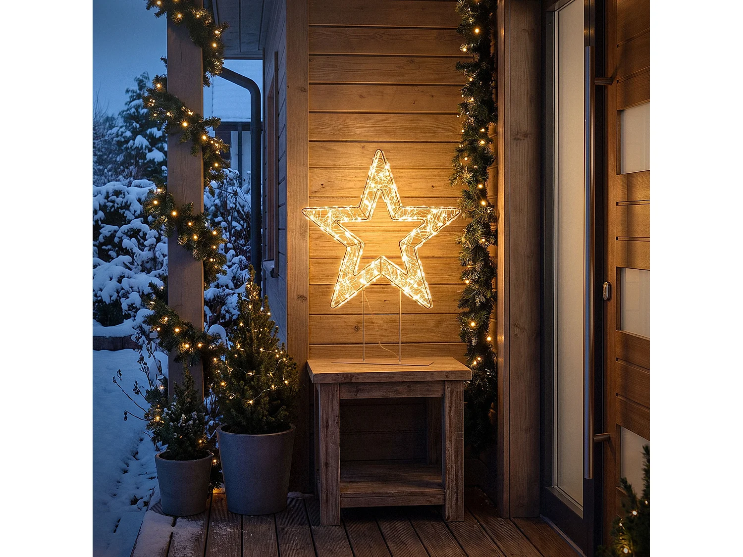 Décoration de Noël, étoile lumineuse sur pied 48,5 cm, 300 LED lumière blanc chaud, silhouette décorative à poser, intérieur et extérieur, minuterie