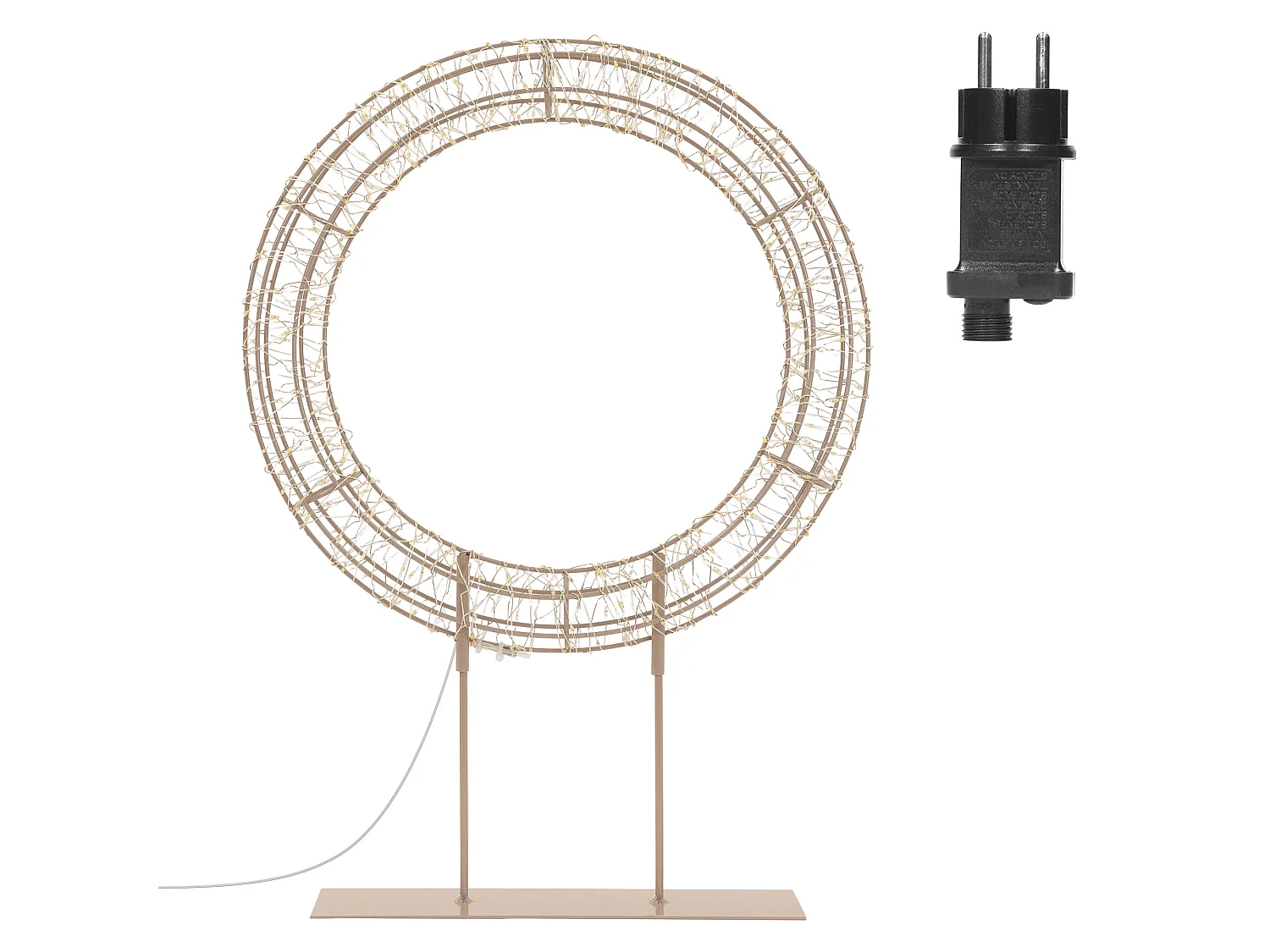 Couronne lumineuse sur pied 300 LED blanc chaud H 53 cm, décoration de Noël, anneau avec socle, cercle à poser, intérieur et extérieur, avec câble