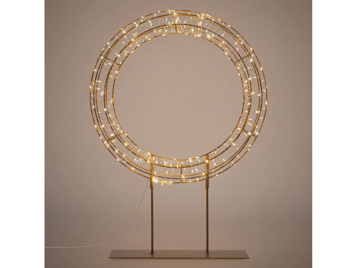 Couronne lumineuse sur pied 300 LED blanc chaud H 53 cm, décoration de Noël, anneau avec socle, cercle à poser, intérieur et extérieur, avec câble