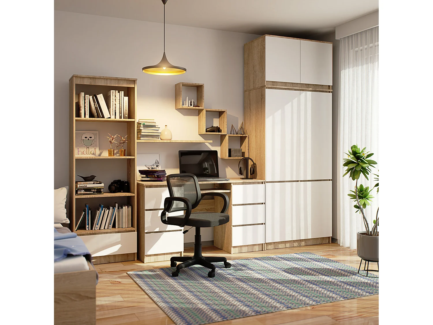 Kledingkast S90 met Opzetkast / Sonoma Eiken / Front Wit / 90 cm / 6 Deuren / 90 x 51 x 235 cm