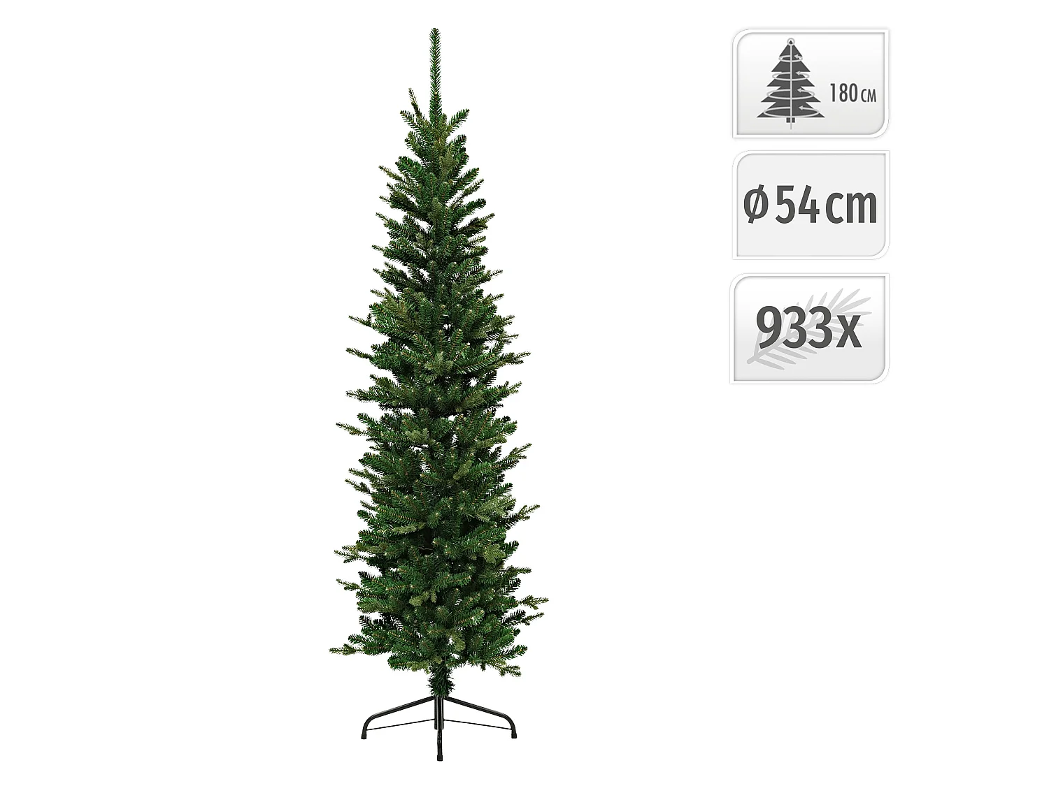 ECD Germany Albero di Natale Slim Artificiale 180 cm Decorazioni Natalizie Albero Natalizio Verde Realistico per Interni con Base Stabile e 933 Rami