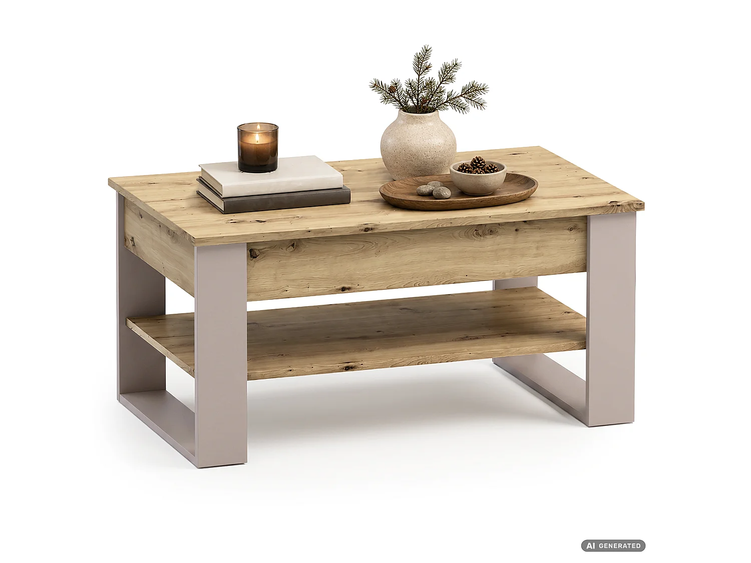 Salontafel DENVER / Artisan Eiken / 92 cm / Liftbaar Tafelblad / Opbergvak / Kasjmier Poten / 92 x 52 x 45 cm