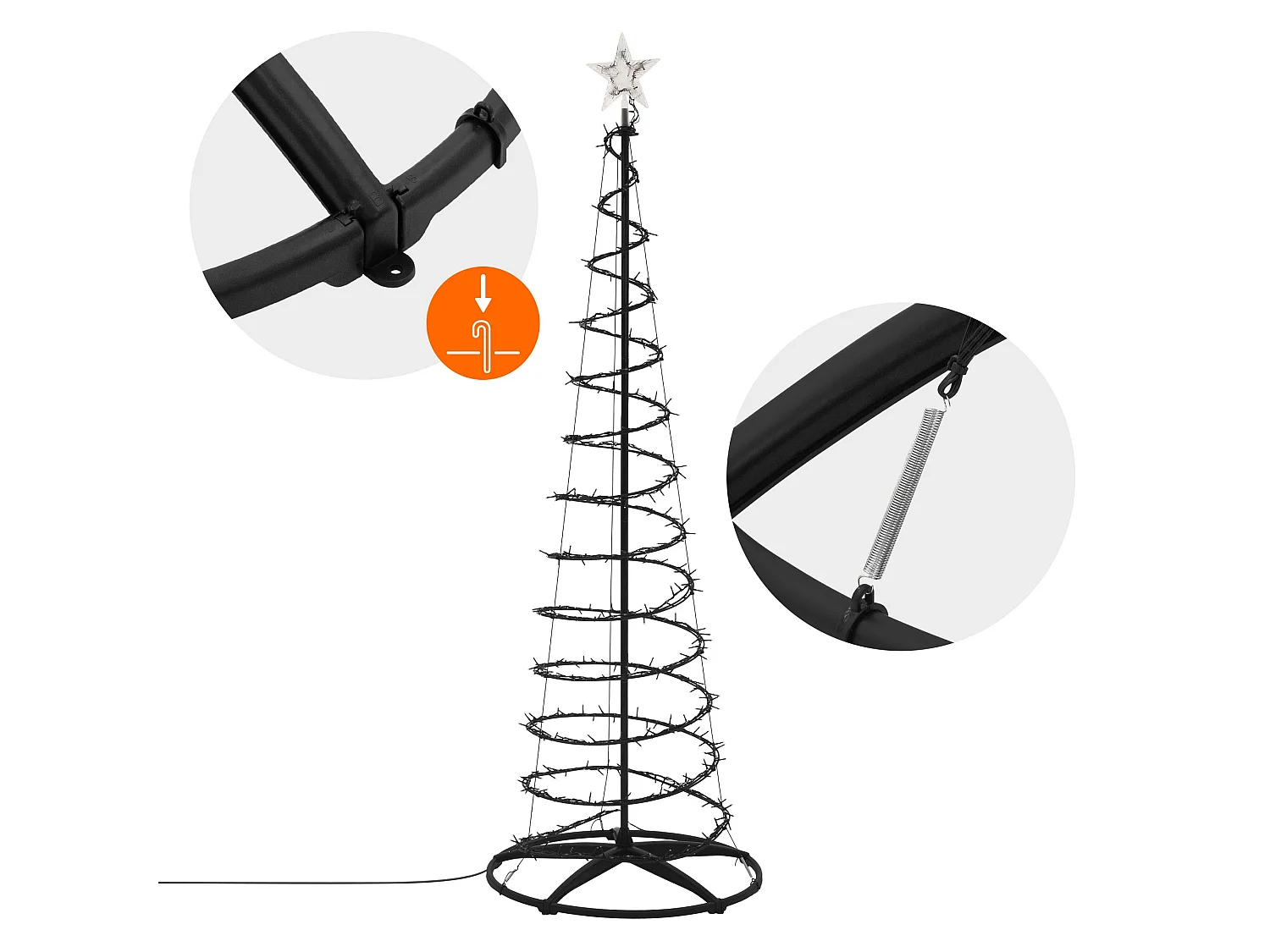 ECD Germany Albero di Natale a Spirale 210 cm con Ghirlanda Luminosa e Stella 756 LED Luce Bianco Caldo Decorazione Natalizia per Esterno ed Interno