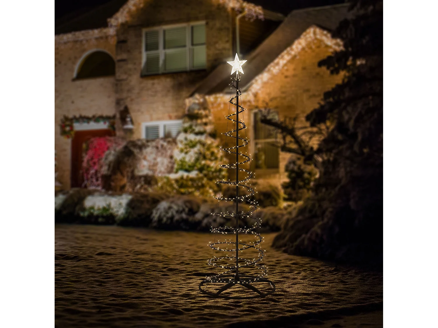 ECD Germany Albero di Natale a Spirale 210 cm con Ghirlanda Luminosa e Stella 756 LED Luce Bianco Caldo Decorazione Natalizia per Esterno ed Interno