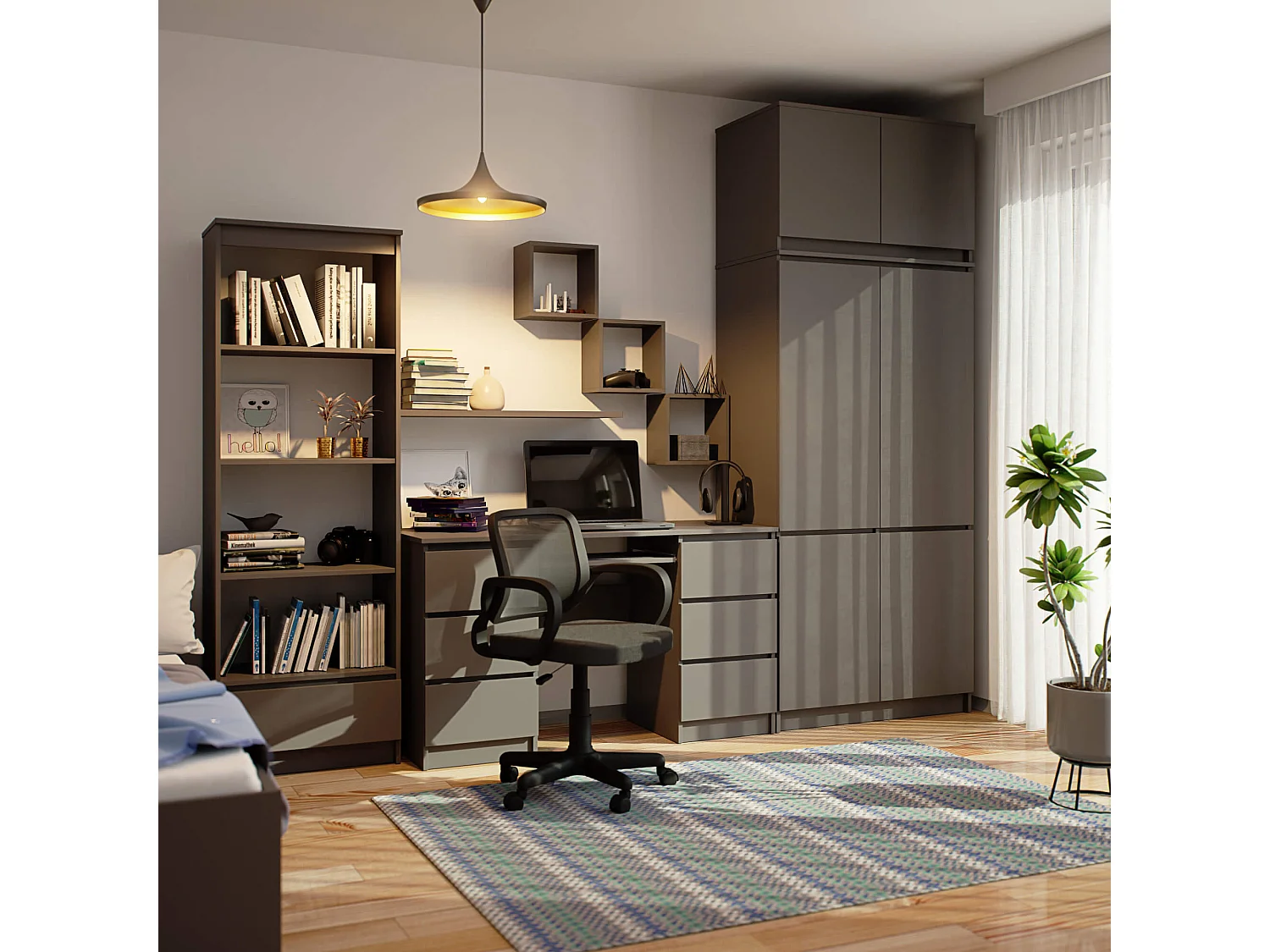 Kledingkast S90 met Opzetkast / Grafietgrijs / 90 cm / 6 Deuren / 90 x 51 x 235 cm