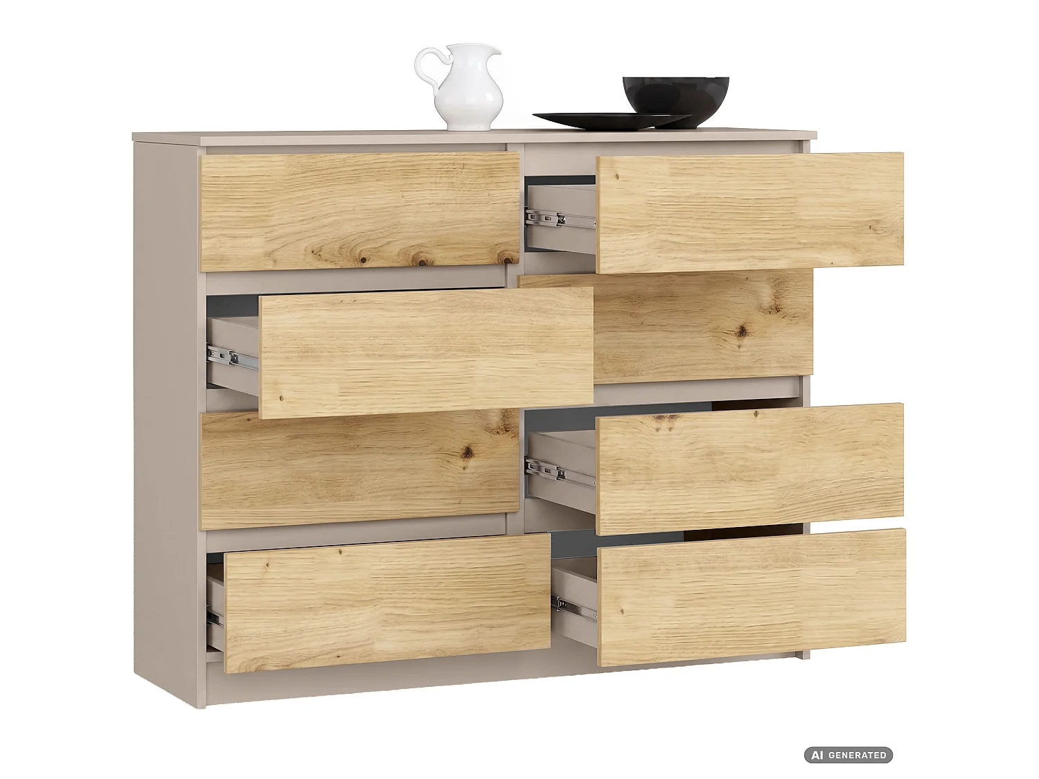 Commode K120 Cachemire 120 cm 8 tiroirs couleur Chêne Artisan mat 120x40x99 cm