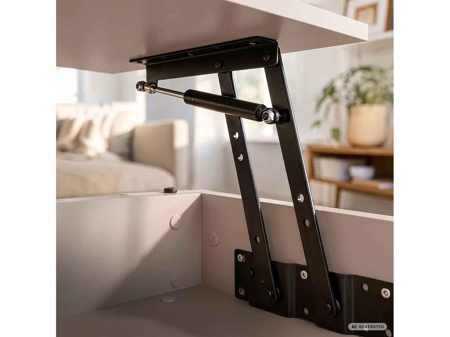 Mesa de centro elevatória DENVER 92 cm retangular com prateleira cor caxemira e pernas cor caxemira