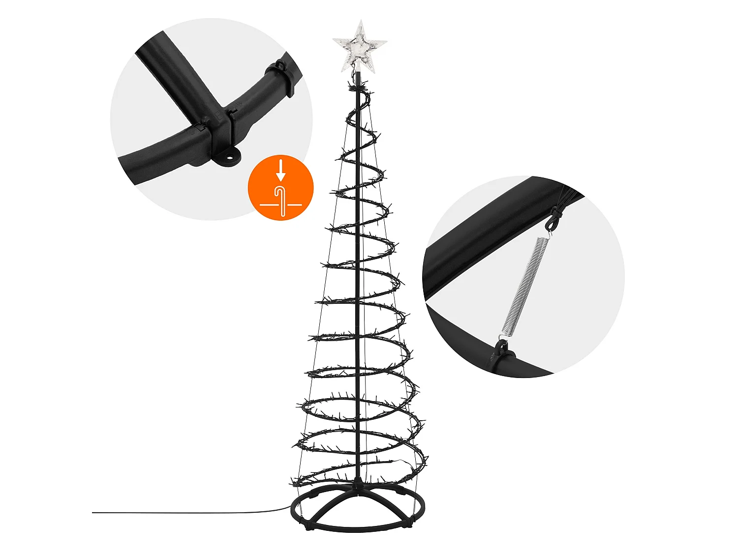 ECD Germany Albero di Natale a Spirale 180 cm con Ghirlanda Luminosa e Stella 640 LED Luce Bianco Caldo Decorazione Natalizia per Esterno ed Interno