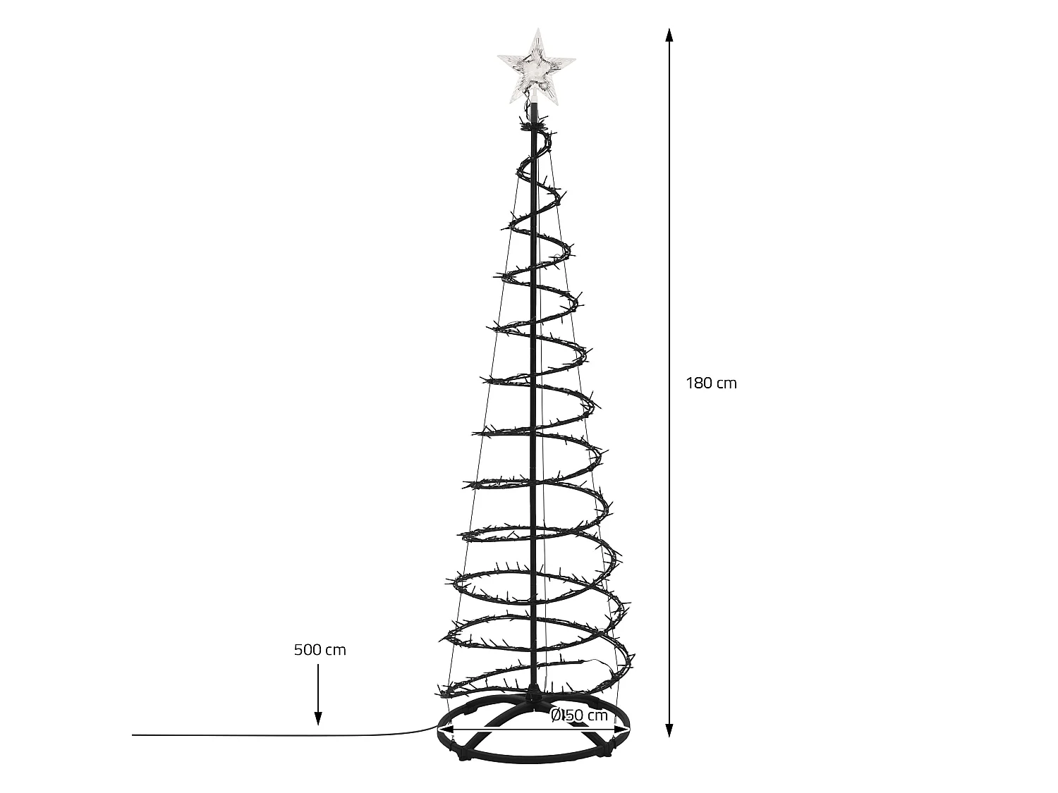 ECD Germany Albero di Natale a Spirale 180 cm con Ghirlanda Luminosa e Stella 640 LED Luce Bianco Caldo Decorazione Natalizia per Esterno ed Interno