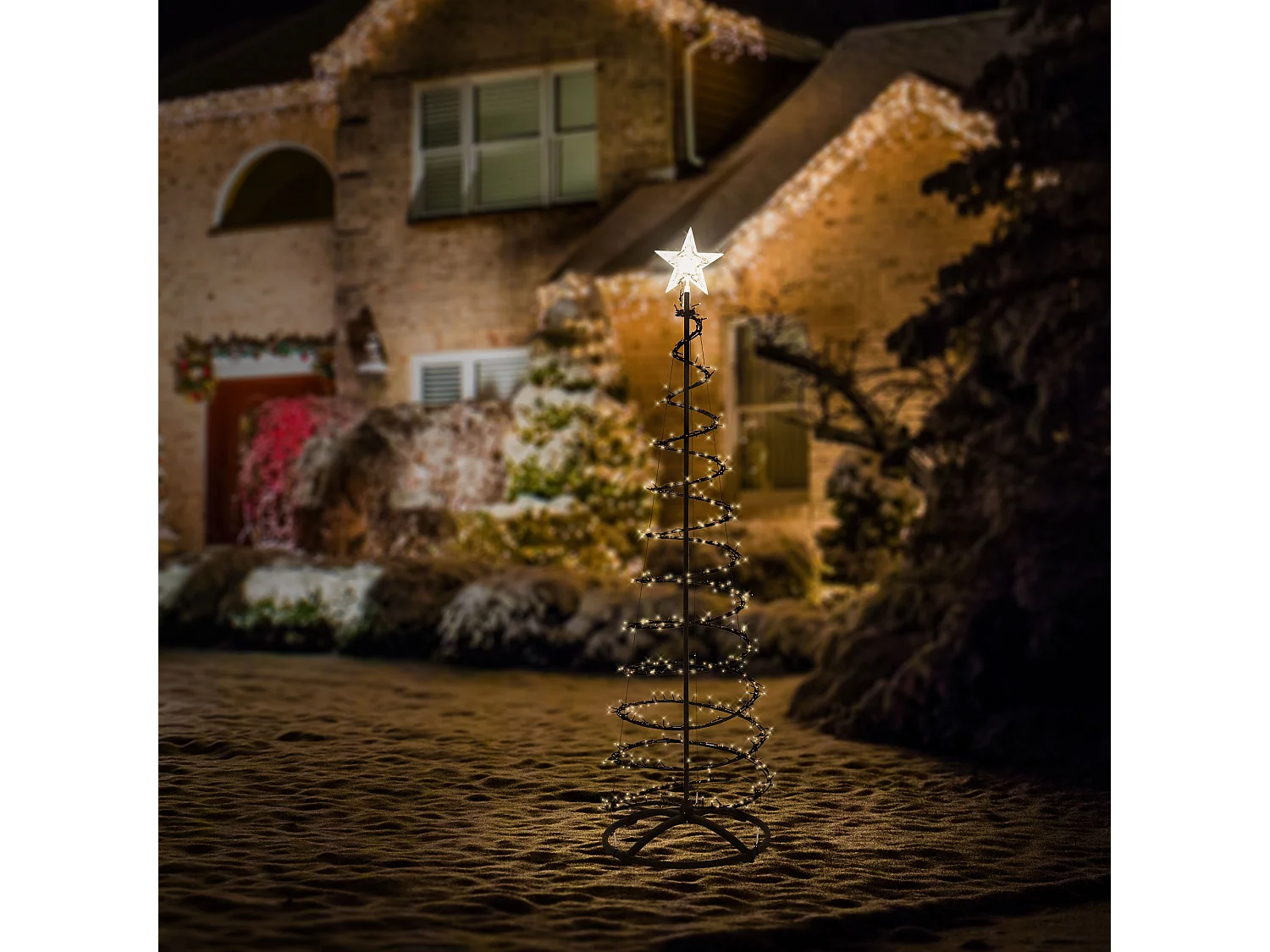 ECD Germany Albero di Natale a Spirale 180 cm con Ghirlanda Luminosa e Stella 640 LED Luce Bianco Caldo Decorazione Natalizia per Esterno ed Interno
