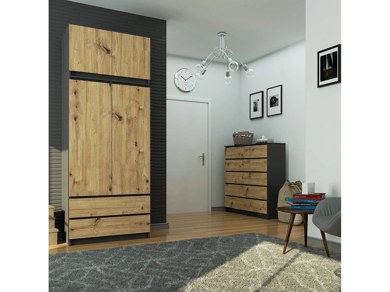 Opzetkast S90 / Grafietgrijs / Front Artisan Eiken / 90 cm / 2 Deuren / 90 x 51 x 55 cm