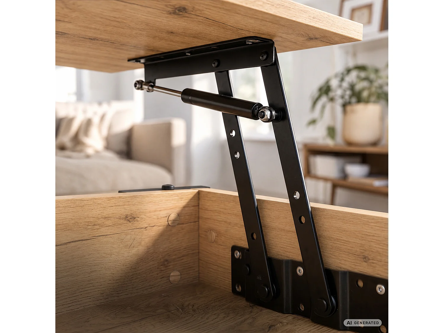 Tavolino da caffè con piano sollevabile DENVER 92 cm rettangolare con ripiano Rovere Craft gambe nere