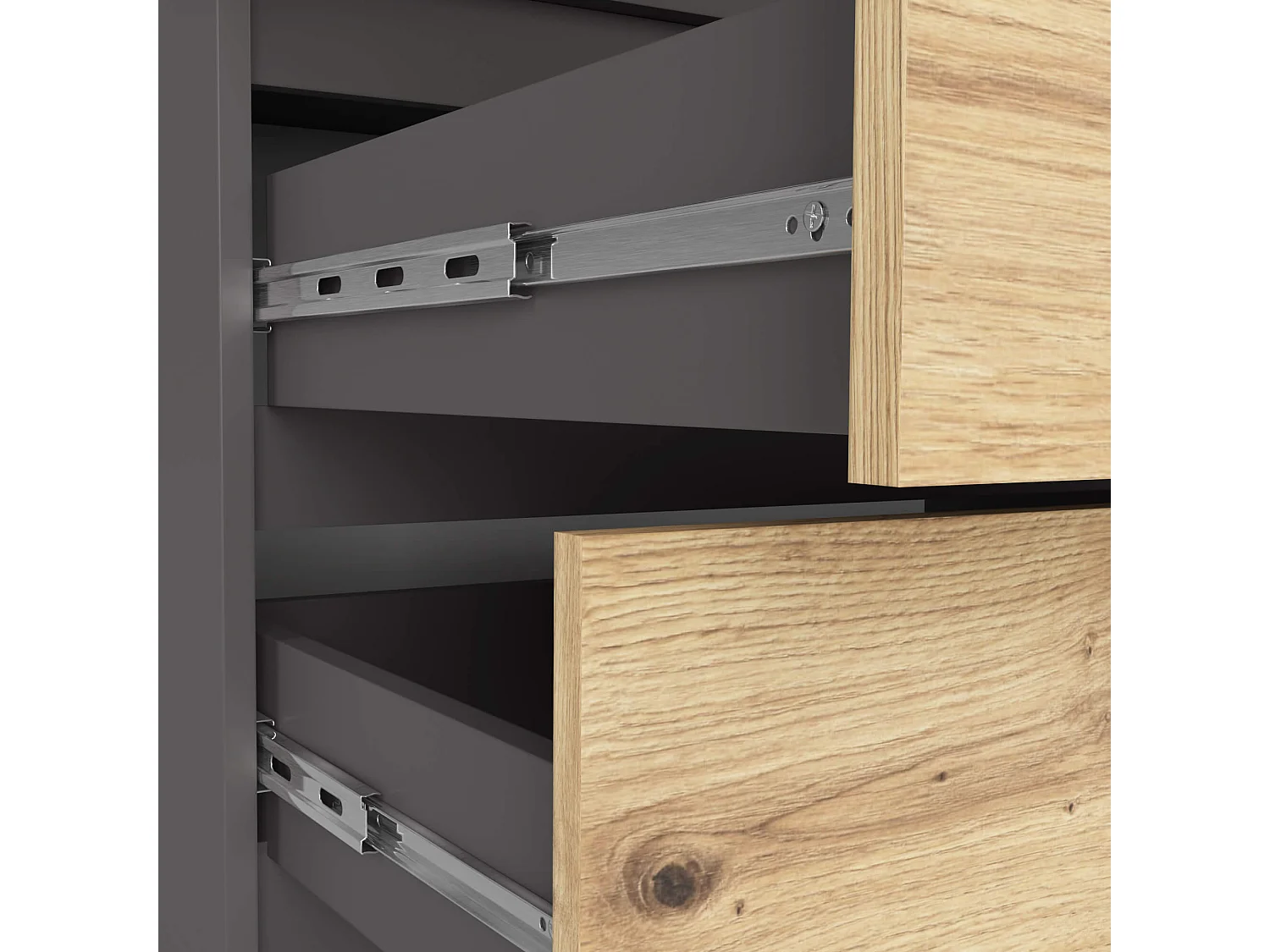 Kledingkast S90 met Opzetkast / Grafietgrijs / Front Artisan Eiken / 90 cm / 2 Deuren / 2 Laden / 90 x 51 x 234 cm