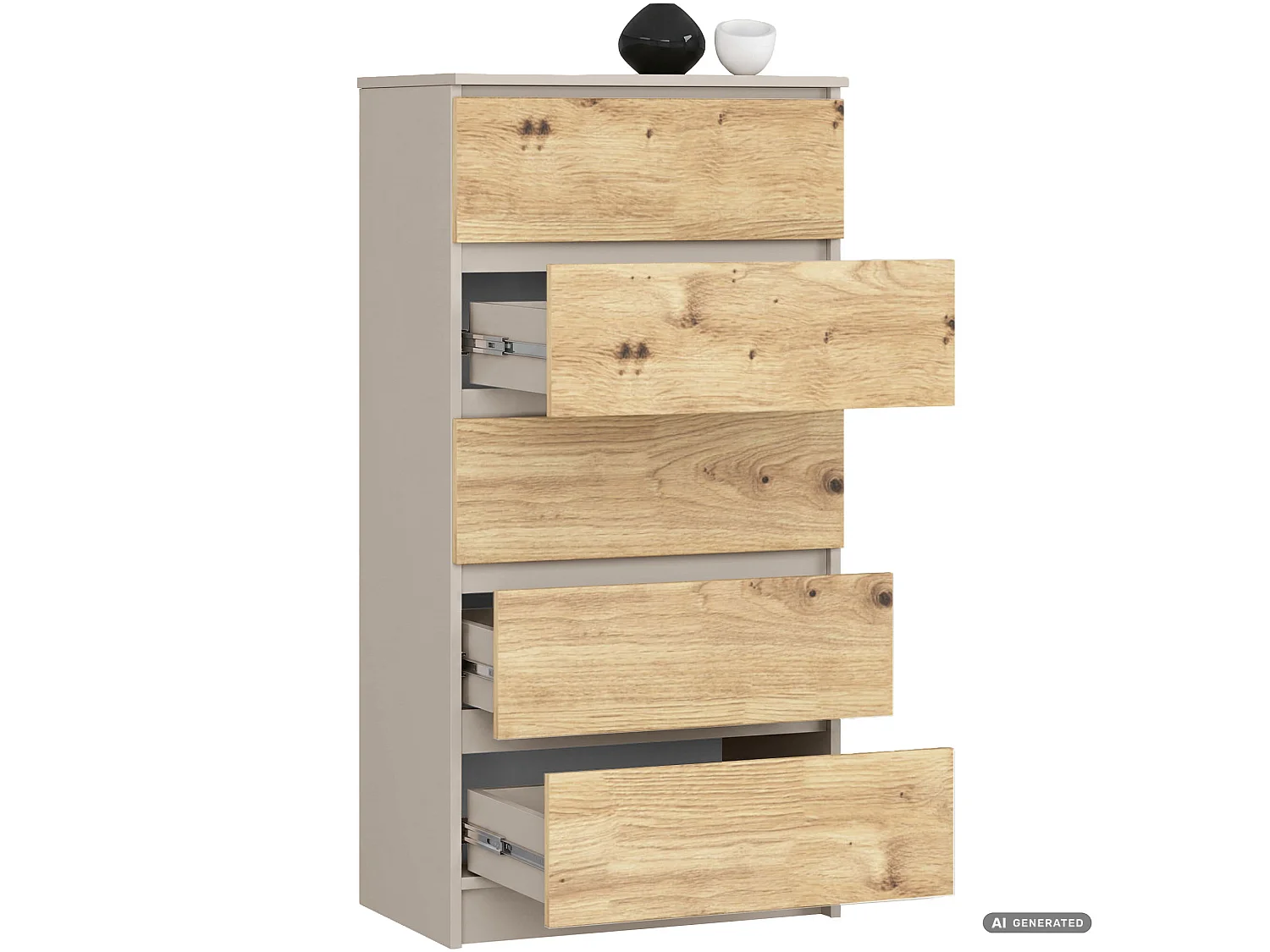 Commode K60 Cachemire 60 cm 5 tiroirs couleur Chêne Artisan mat 60x40x121 cm
