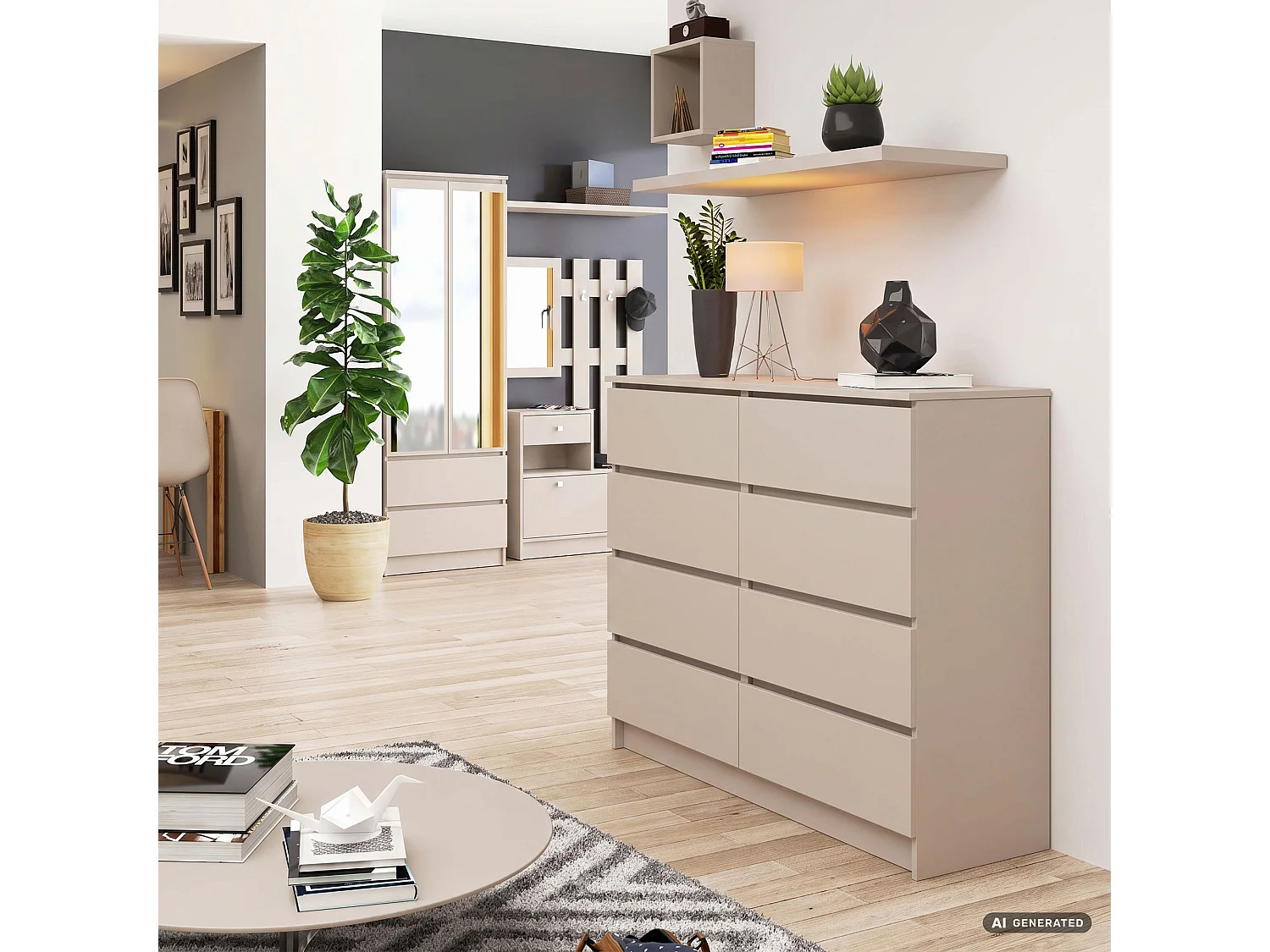 Commode K120 Cachemire 120 cm 8 tiroirs 120x40x99 cm