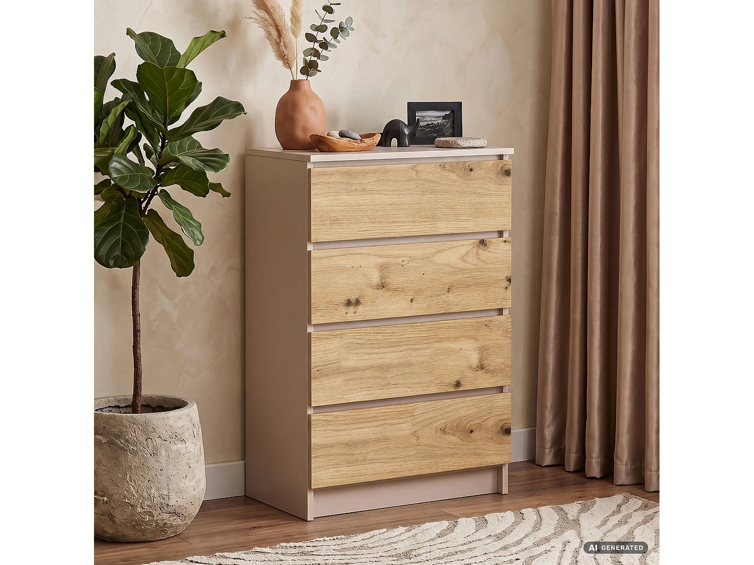 Commode K60 Cachemire 60 cm 4 tiroirs couleur Chêne Artisan mat 60x40x99 cm