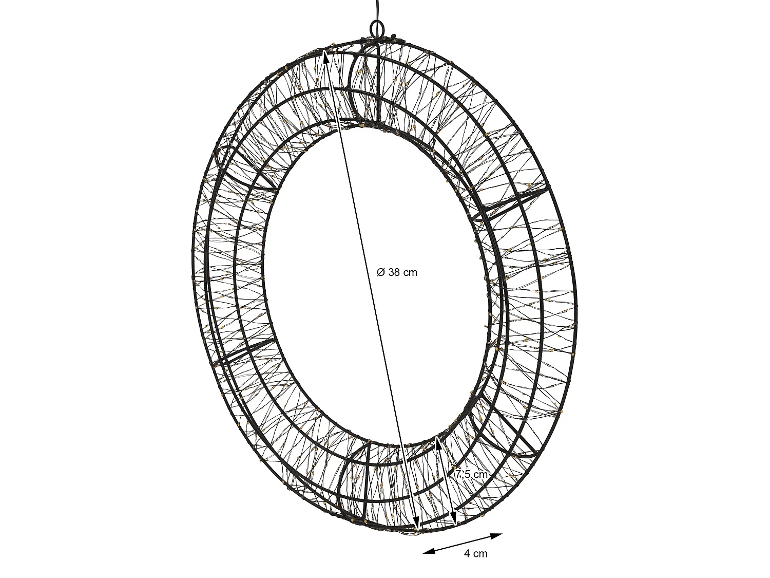 Couronne lumineuse de Noël LED Ø 38 cm décoration suspendue, anneau lumineux en métal, 480 LED blanc chaud, minuterie, íntérieur et extérieur, IP44