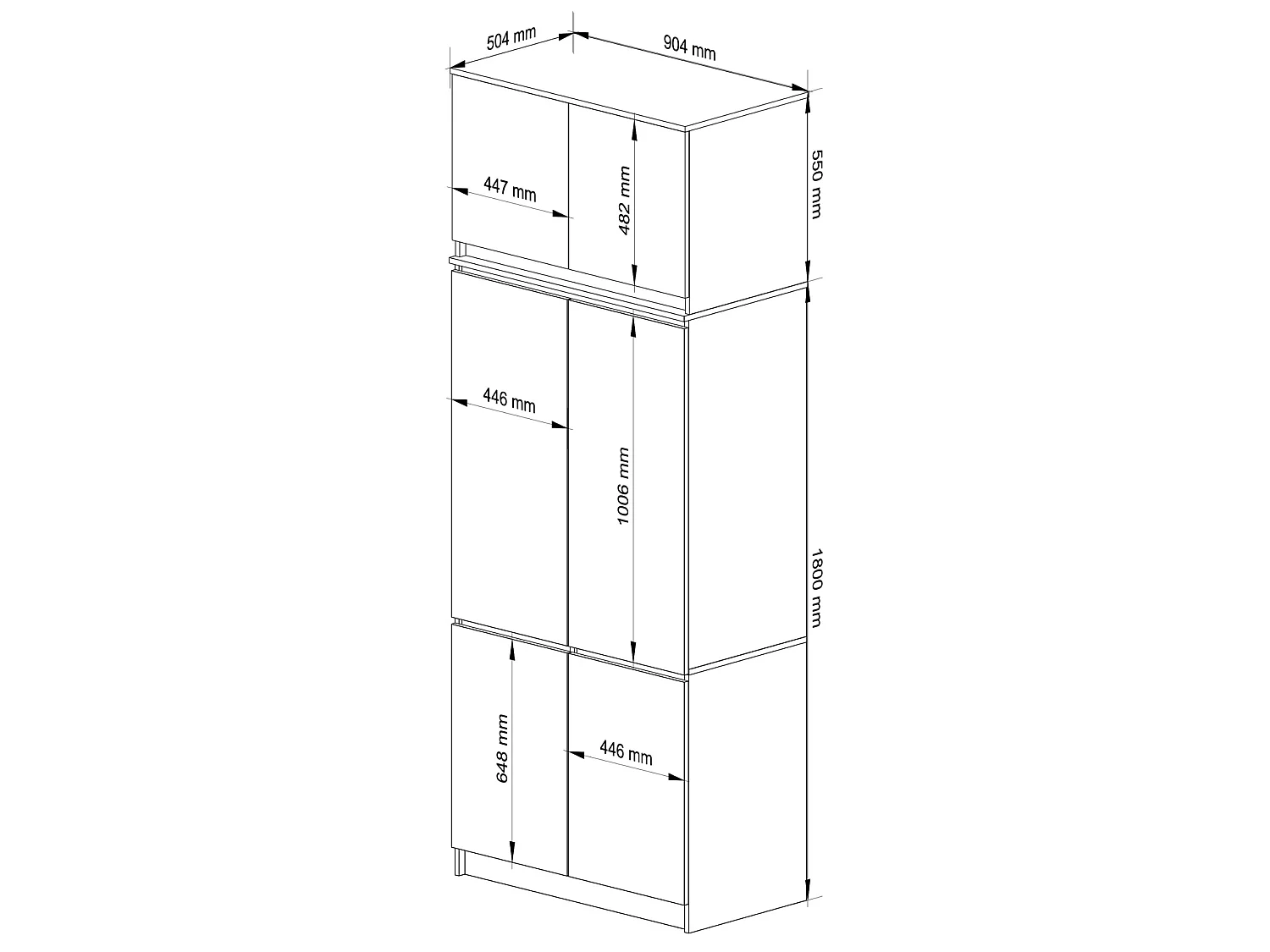 Kledingkast S90 met Opzetkast / Wit / Front Grafietgrijs / 90 cm / 6 Deuren / 90 x 51 x 235 cm