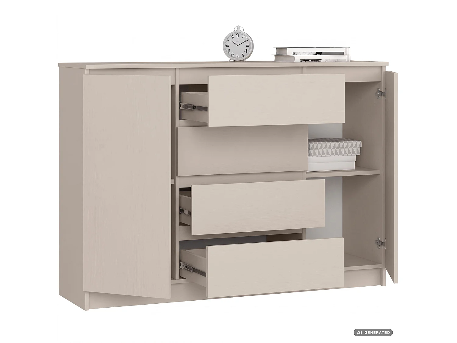 Commode K140 Cachemire 138 cm 2 portes 4 tiroirs 4 étagères 138x40x99 cm