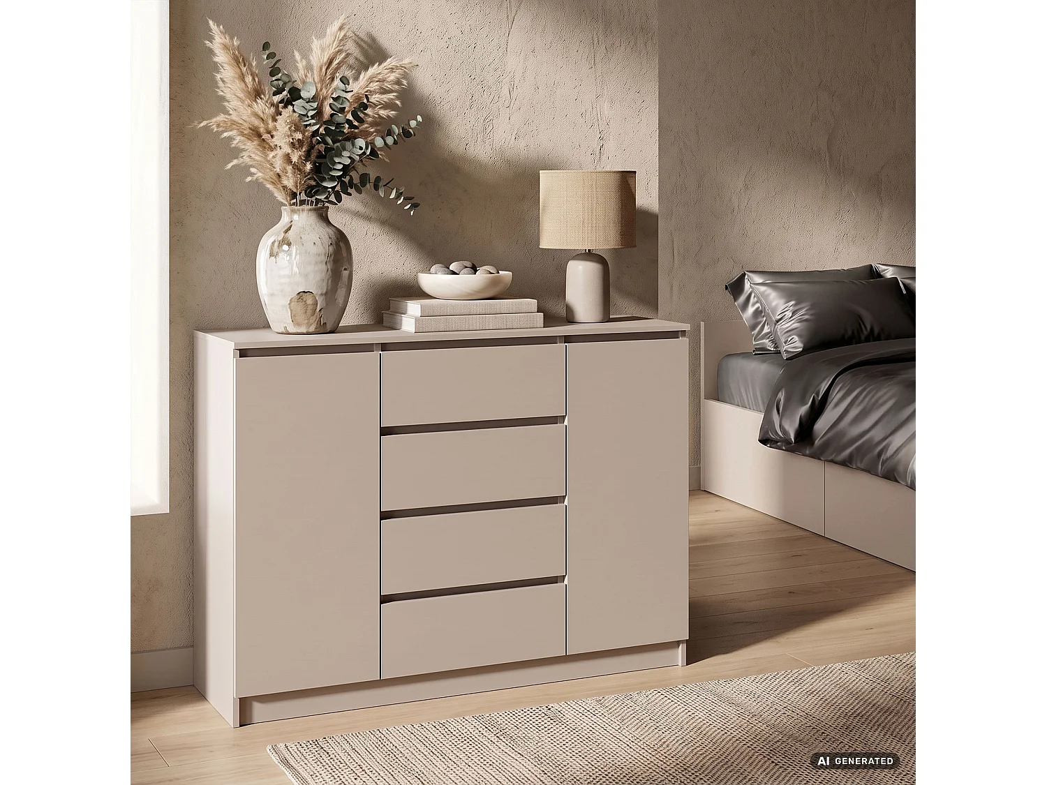 Commode K140 Cachemire 138 cm 2 portes 4 tiroirs 4 étagères 138x40x99 cm