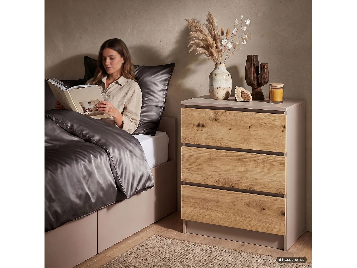 Commode K60 Cachemire 60 cm 3 tiroirs couleur Chêne Artisan mat 60x40x77 cm
