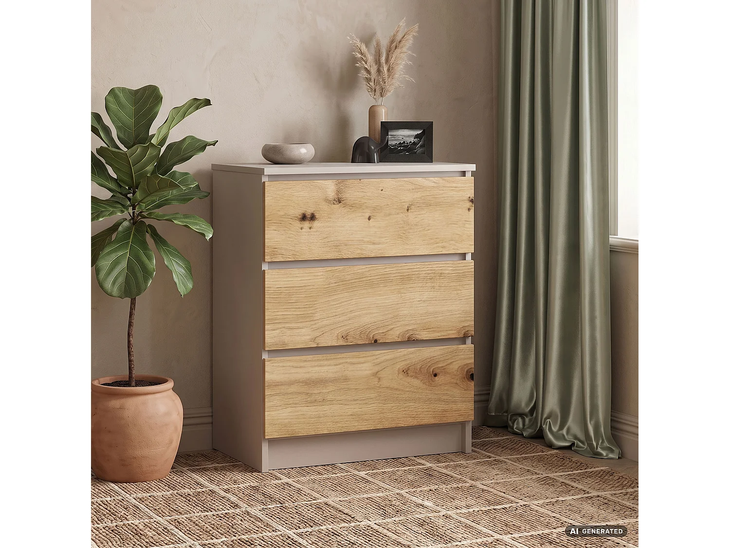 Commode K60 Cachemire 60 cm 3 tiroirs couleur Chêne Artisan mat 60x40x77 cm