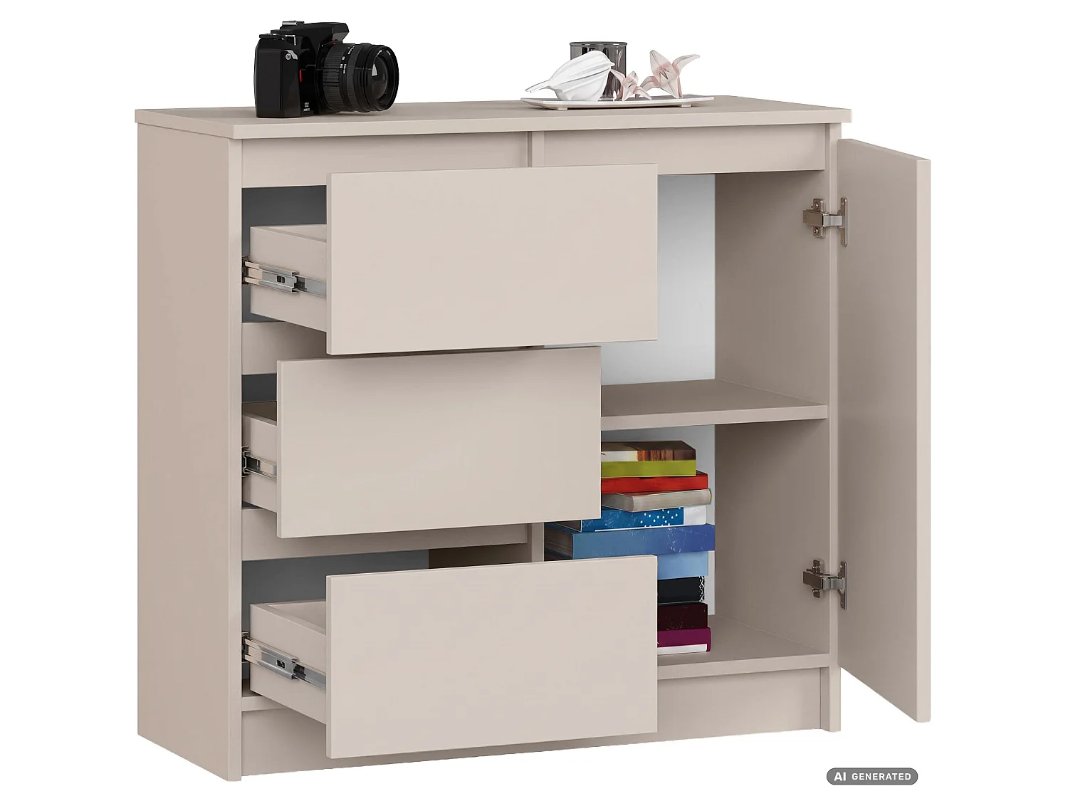 Commode JERRY Cachemire 80 cm 1 porte 3 tiroirs 2 étagères 80x35x77 cm