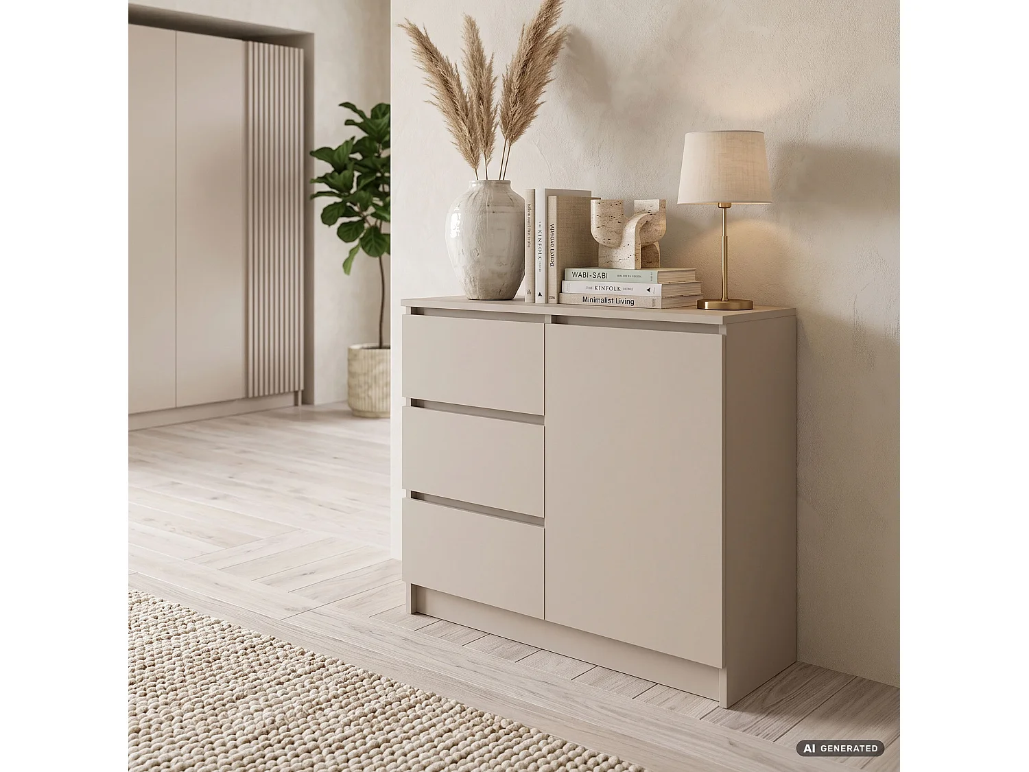 Commode JERRY Cachemire 80 cm 1 porte 3 tiroirs 2 étagères 80x35x77 cm