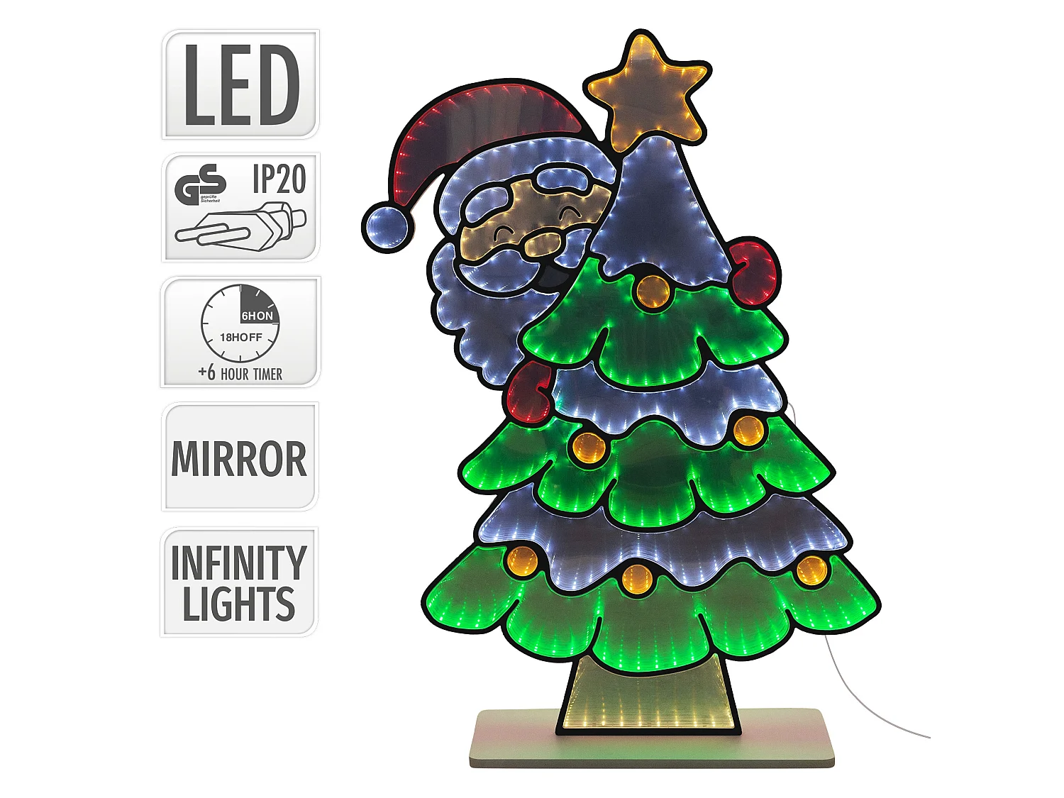 ECD Germany Decoración Navideña, árbol de navidad LED con efecto de espejo infinito 3D adorno para interiores iluminado por ambos lados y temporizador