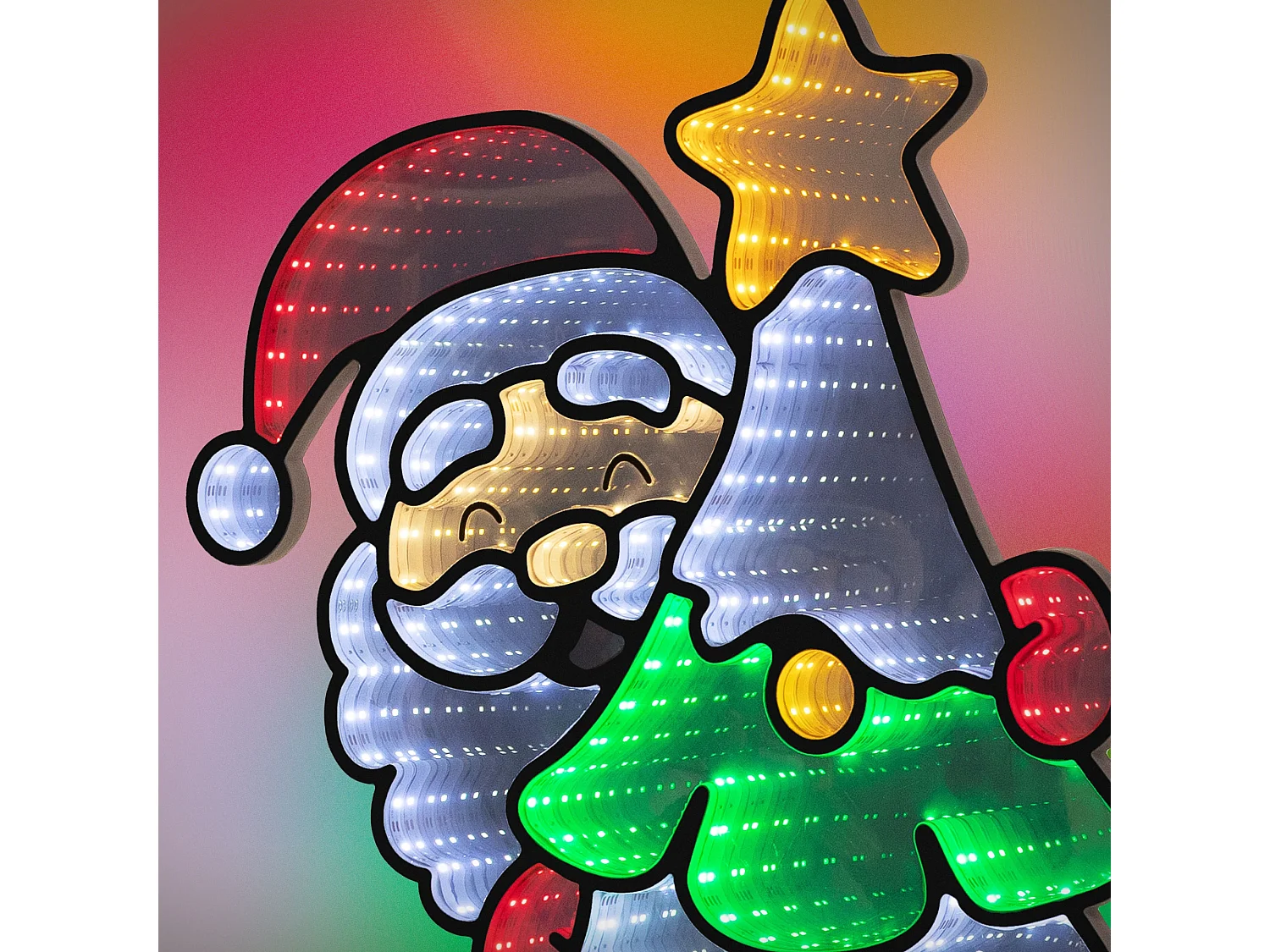 ECD Germany Decoración Navideña, árbol de navidad LED con efecto de espejo infinito 3D adorno para interiores iluminado por ambos lados y temporizador