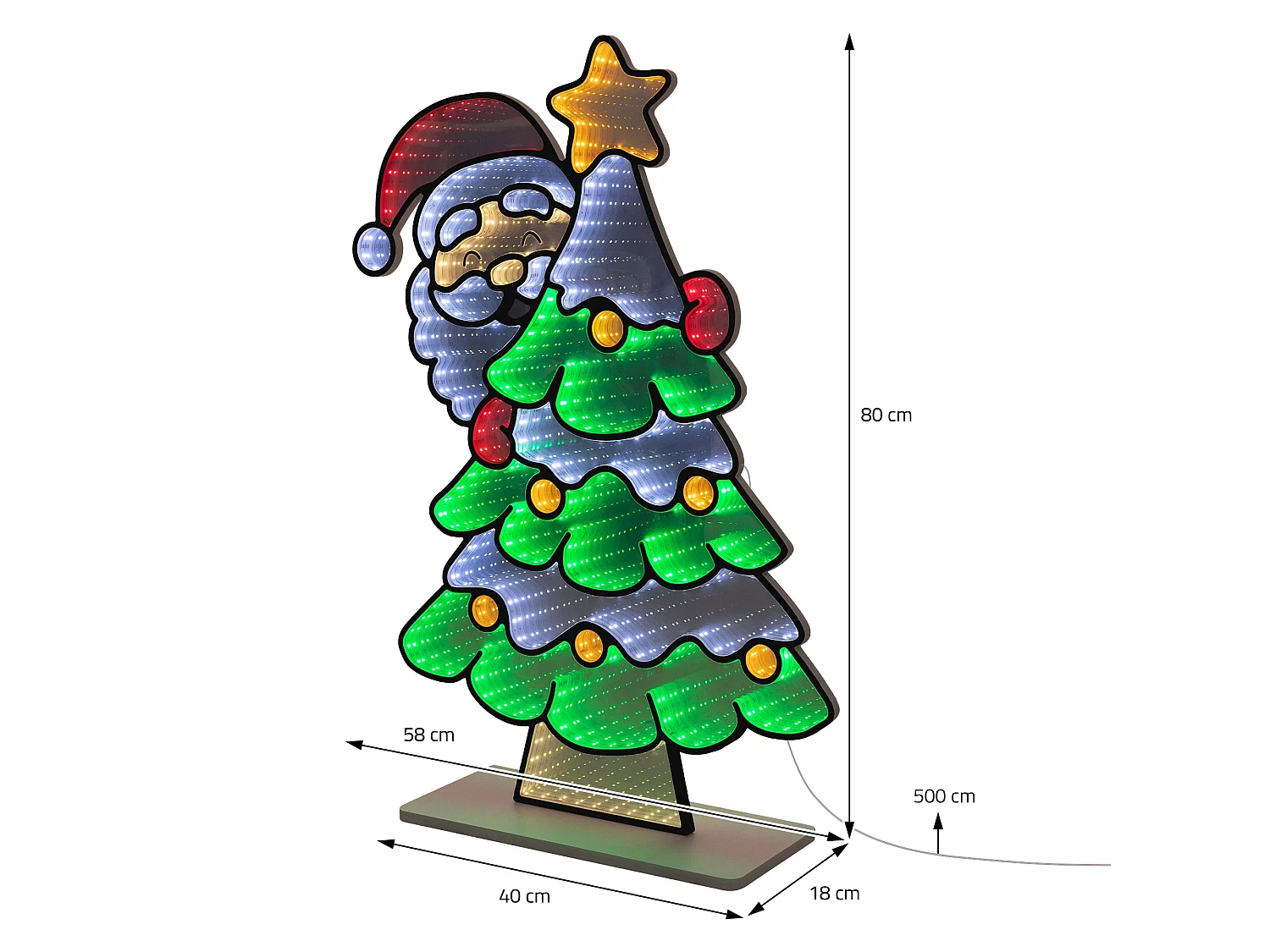 ECD Germany Decoración Navideña, árbol de navidad LED con efecto de espejo infinito 3D adorno para interiores iluminado por ambos lados y temporizador