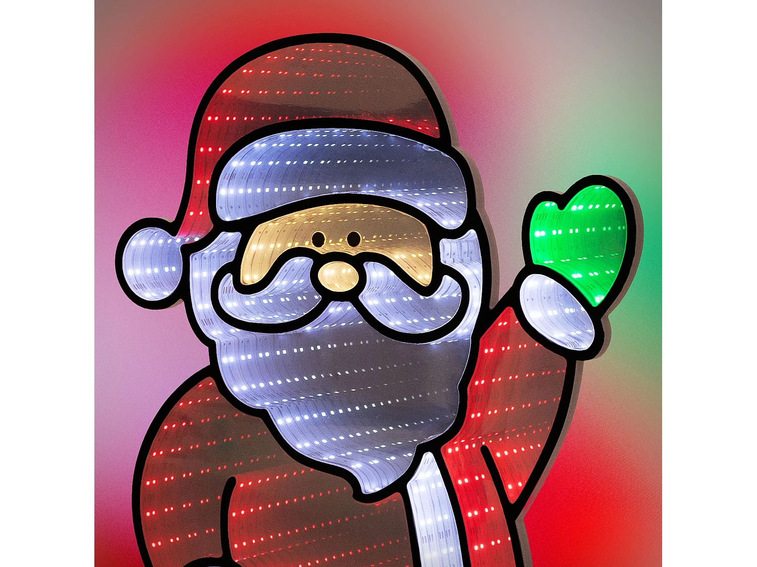 ECD Germany Decoración de Navidad, papá Noel LED efecto espejo infinito adorno navideño para interiores, lámpara iluminada por ambos lados 38x60 cm