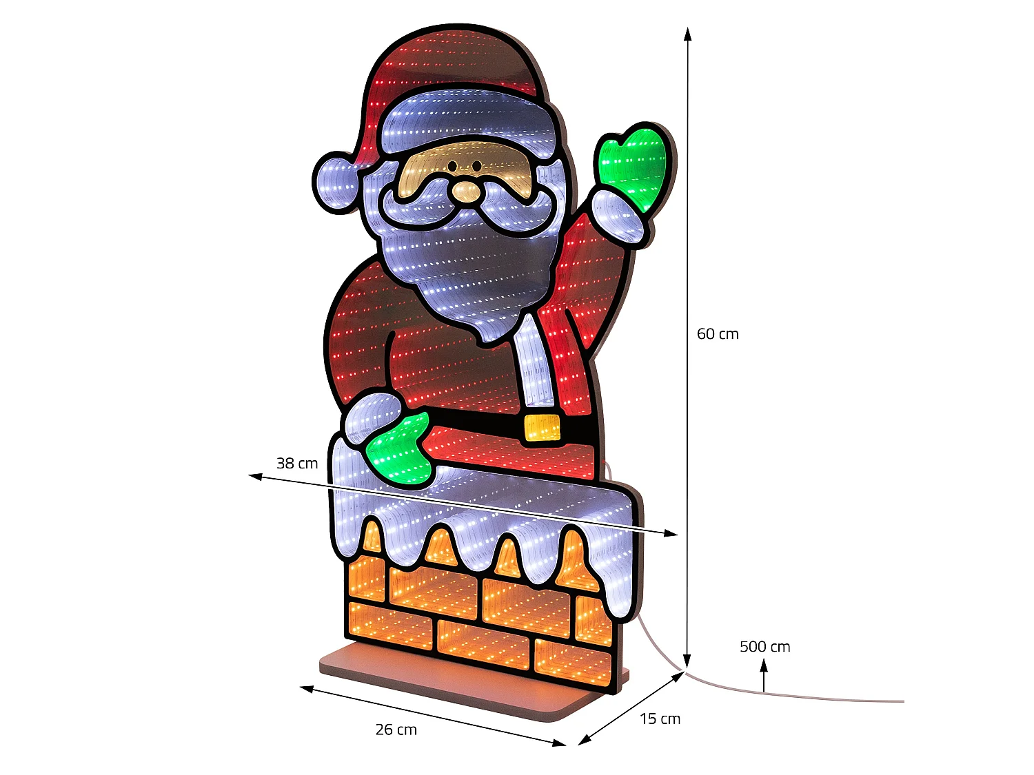 ECD Germany Decoración de Navidad, papá Noel LED efecto espejo infinito adorno navideño para interiores, lámpara iluminada por ambos lados 38x60 cm