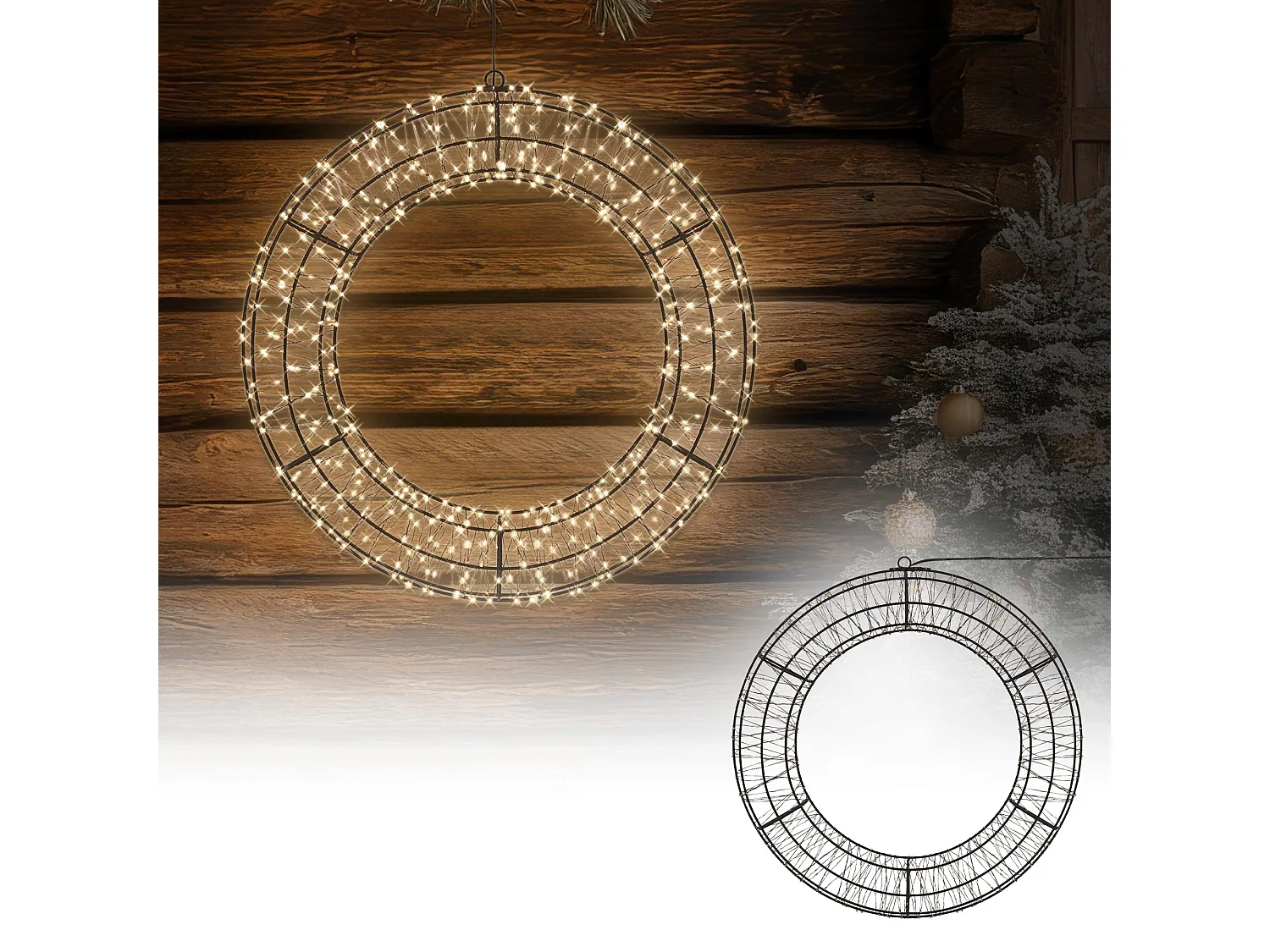 Couronne lumineuse de Noël LED Ø 50 cm décoration suspendue, anneau lumineux en métal, 720 LED blanc chaud, minuterie, íntérieur et extérieur, IP44