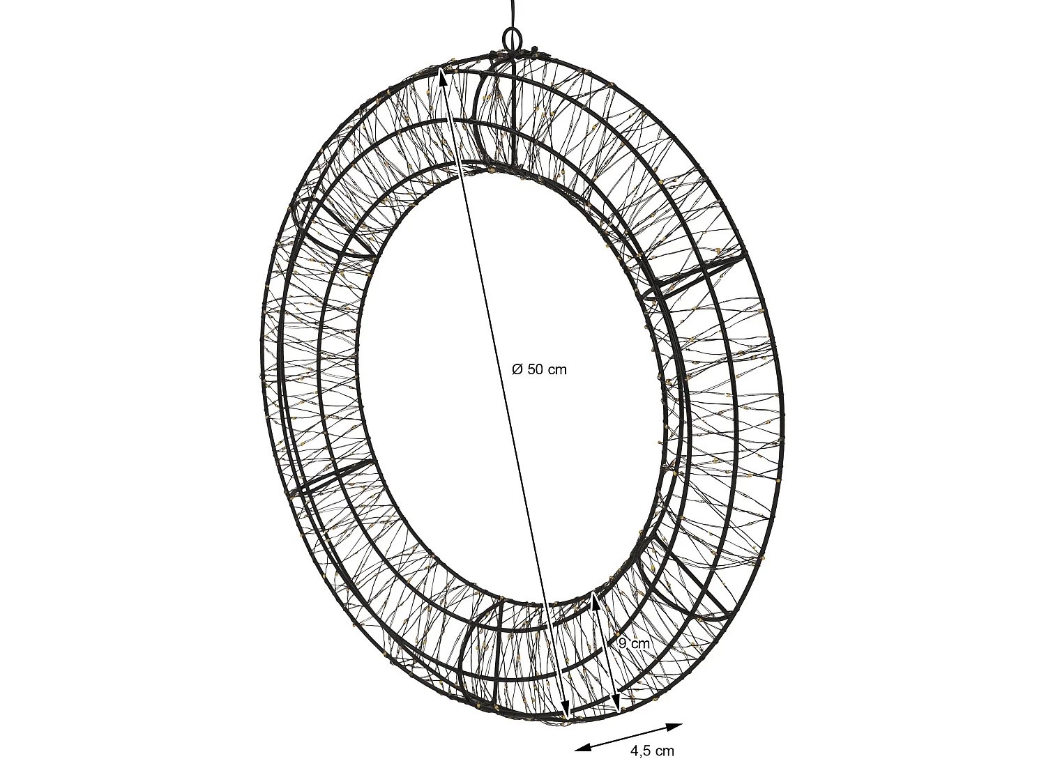 Couronne lumineuse de Noël LED Ø 50 cm décoration suspendue, anneau lumineux en métal, 720 LED blanc chaud, minuterie, íntérieur et extérieur, IP44