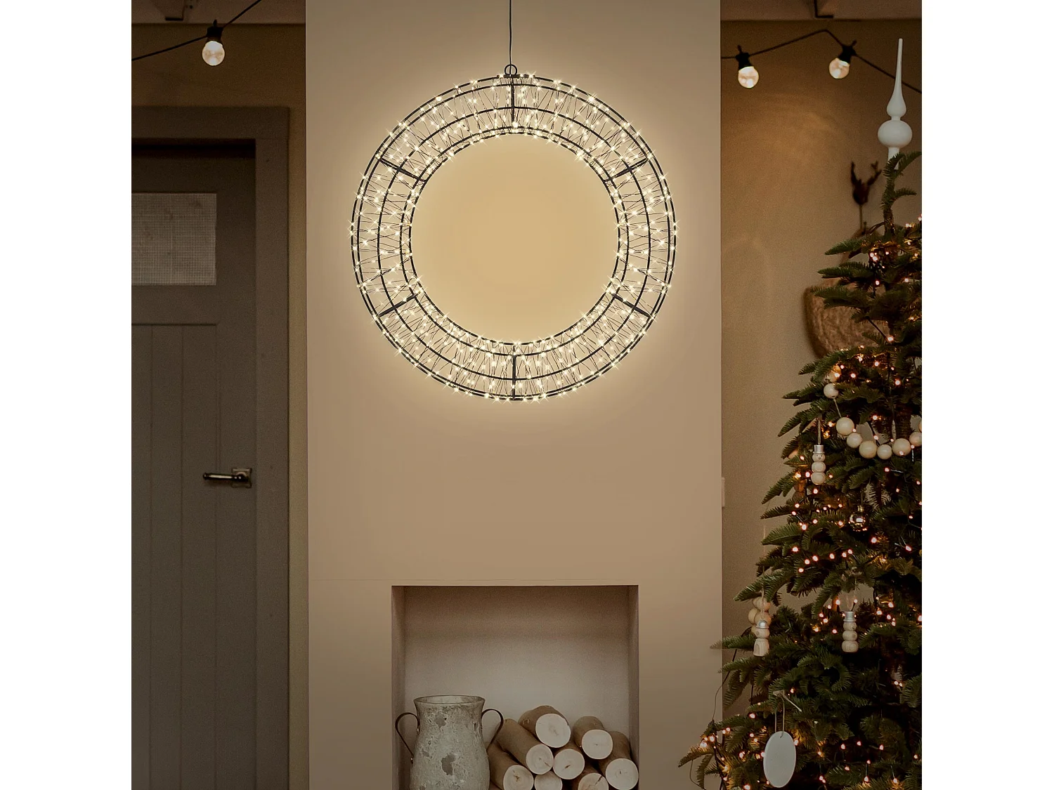 Couronne lumineuse de Noël LED Ø 50 cm décoration suspendue, anneau lumineux en métal, 720 LED blanc chaud, minuterie, íntérieur et extérieur, IP44