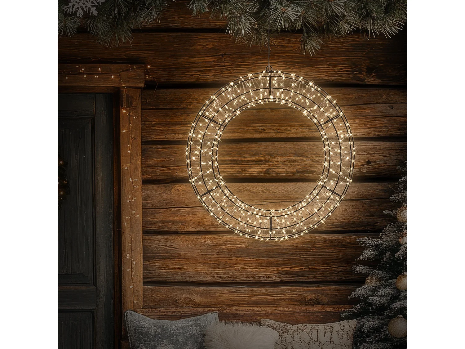 Couronne lumineuse de Noël LED Ø 50 cm décoration suspendue, anneau lumineux en métal, 720 LED blanc chaud, minuterie, íntérieur et extérieur, IP44