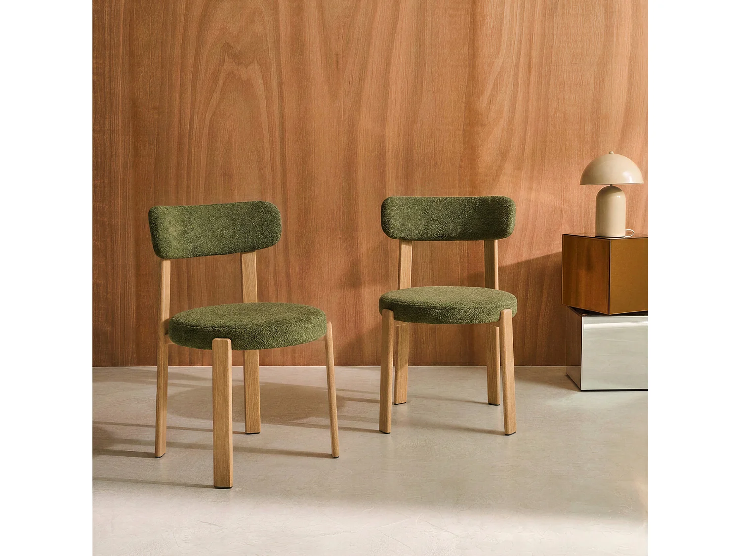 Set di 2 sedie vintage in acciaio effetto legno chiaro e tessuto strutturato, Gloria, Marrone