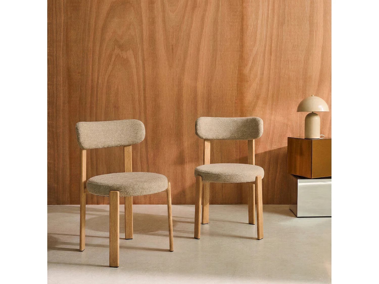 Set di 2 sedie vintage in acciaio effetto legno chiaro e tessuto strutturato, Gloria, Marrone